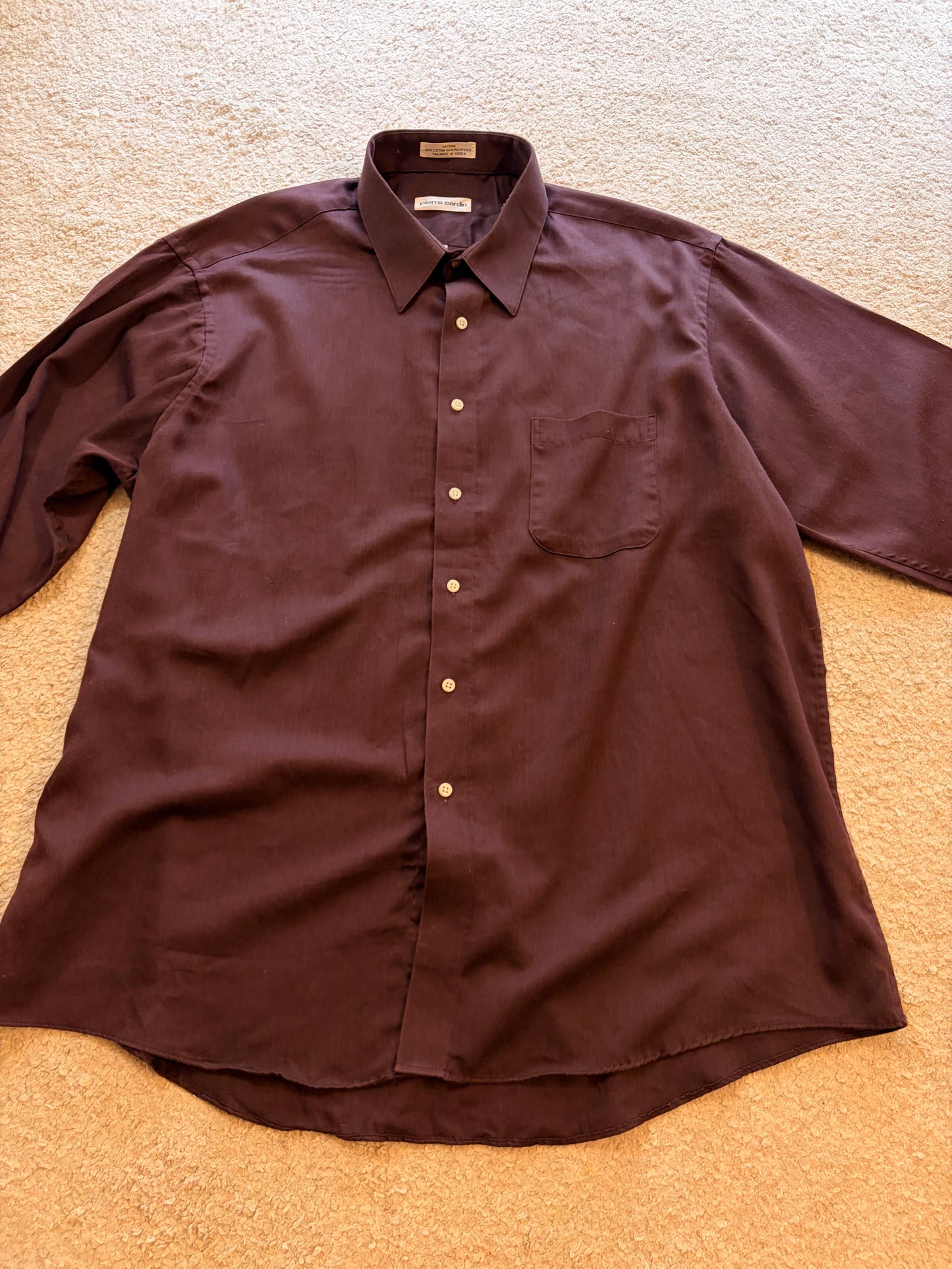 Chemise Pierre Cardin Manches Longues Satinée Chocolat / Bordeaux – Taille XL