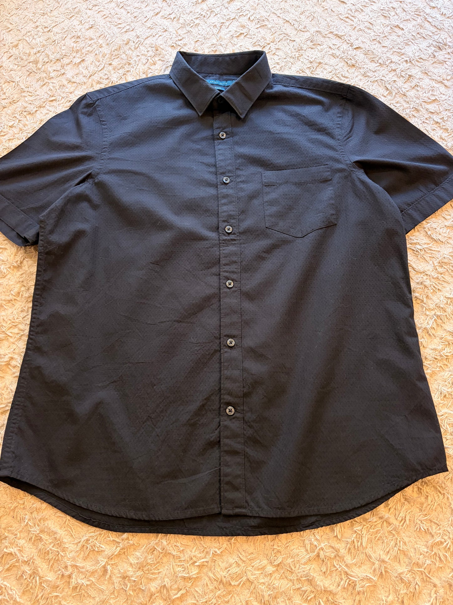 Chemise Perry Ellis Slim Fit Noire Manches Courtes Tissu Texturé Micro-Motifs – Homme – Taille XL