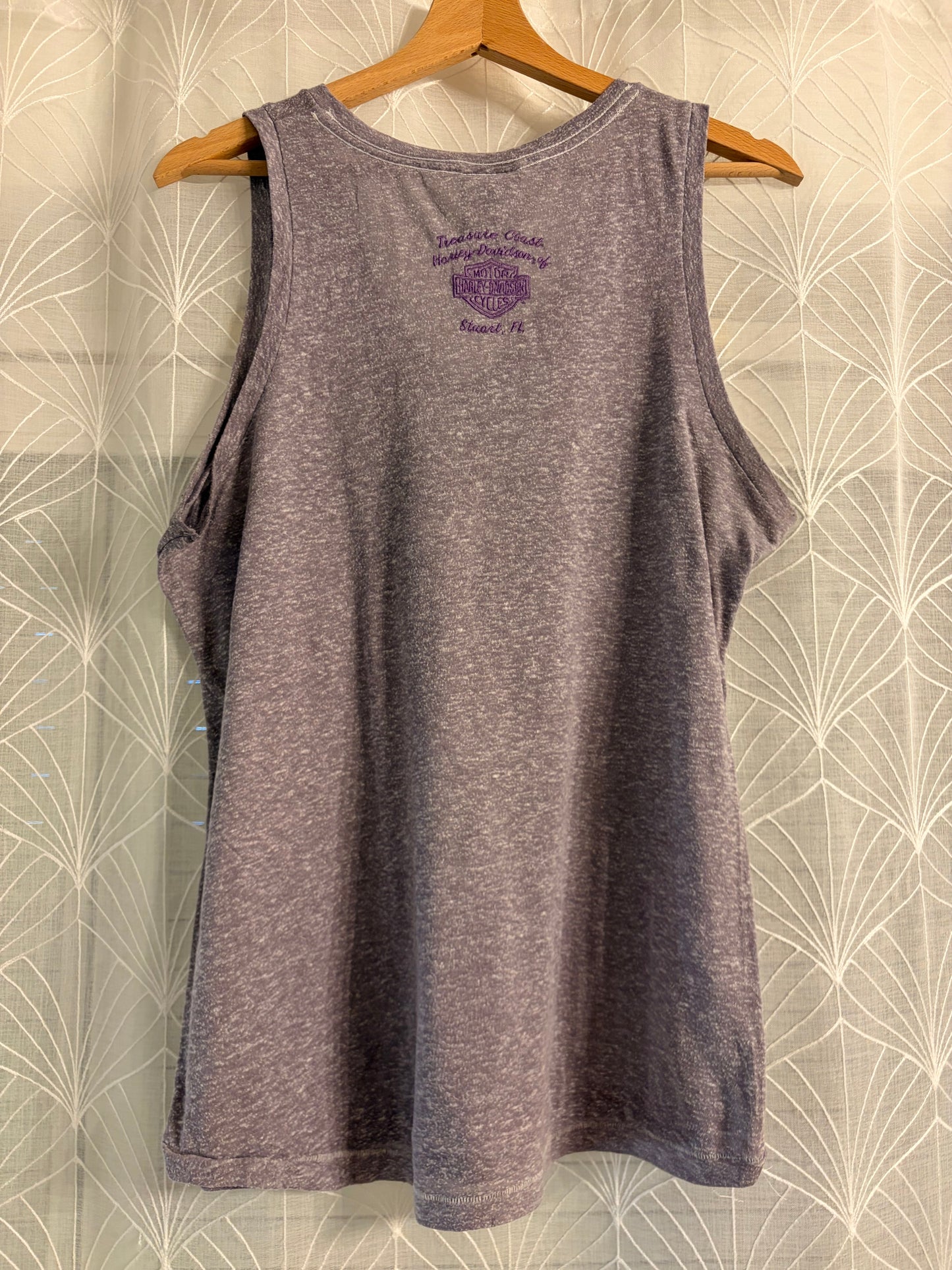Débardeur Harley-Davidson Genuine Motorcycles Violet Chiné Col V Strass – Femme – Taille L