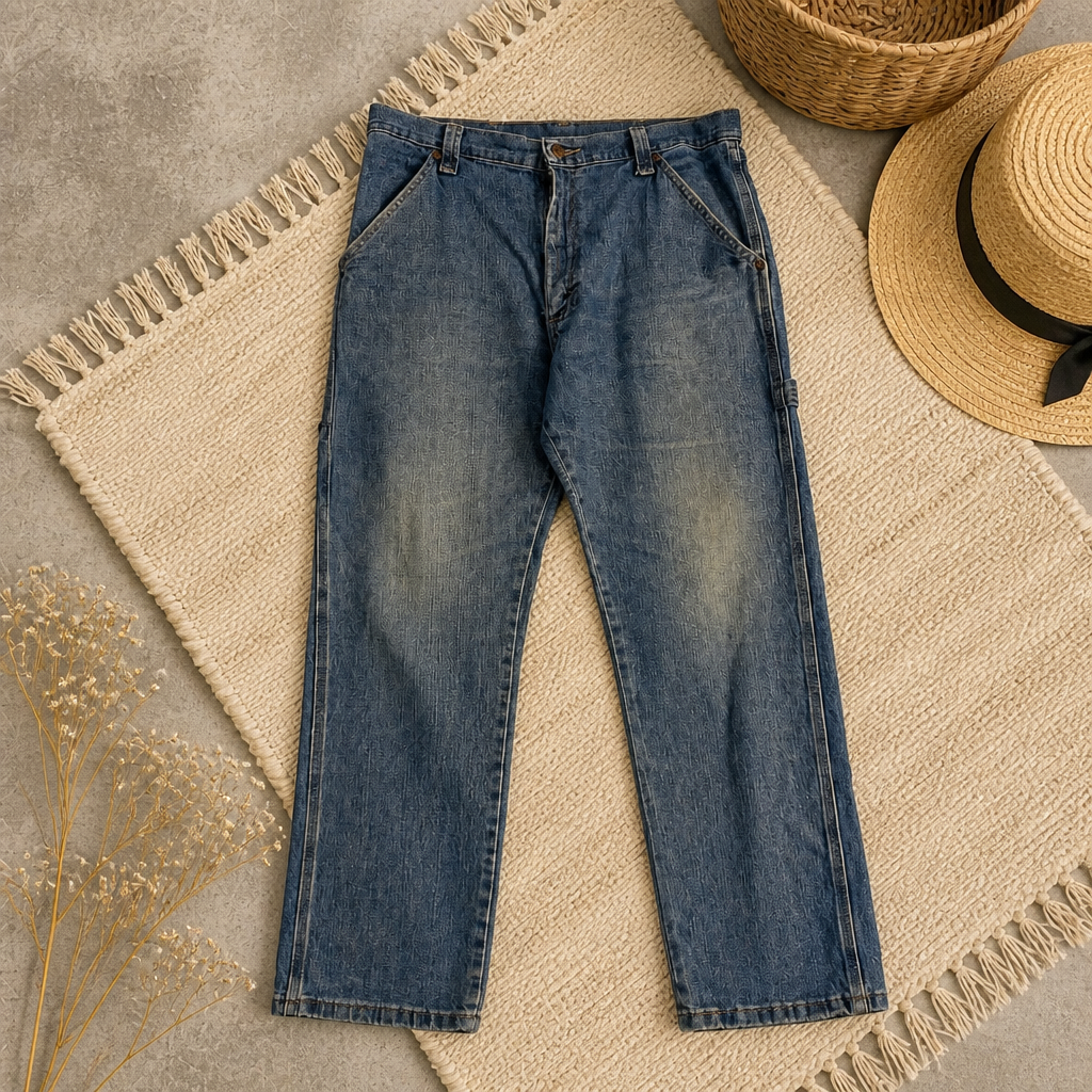 Jean Carpenter Wrangler bleu délavé mid-blue boucle marteau poches outils triples surpiqûres W34/L32 – Homme | Mode Seconde