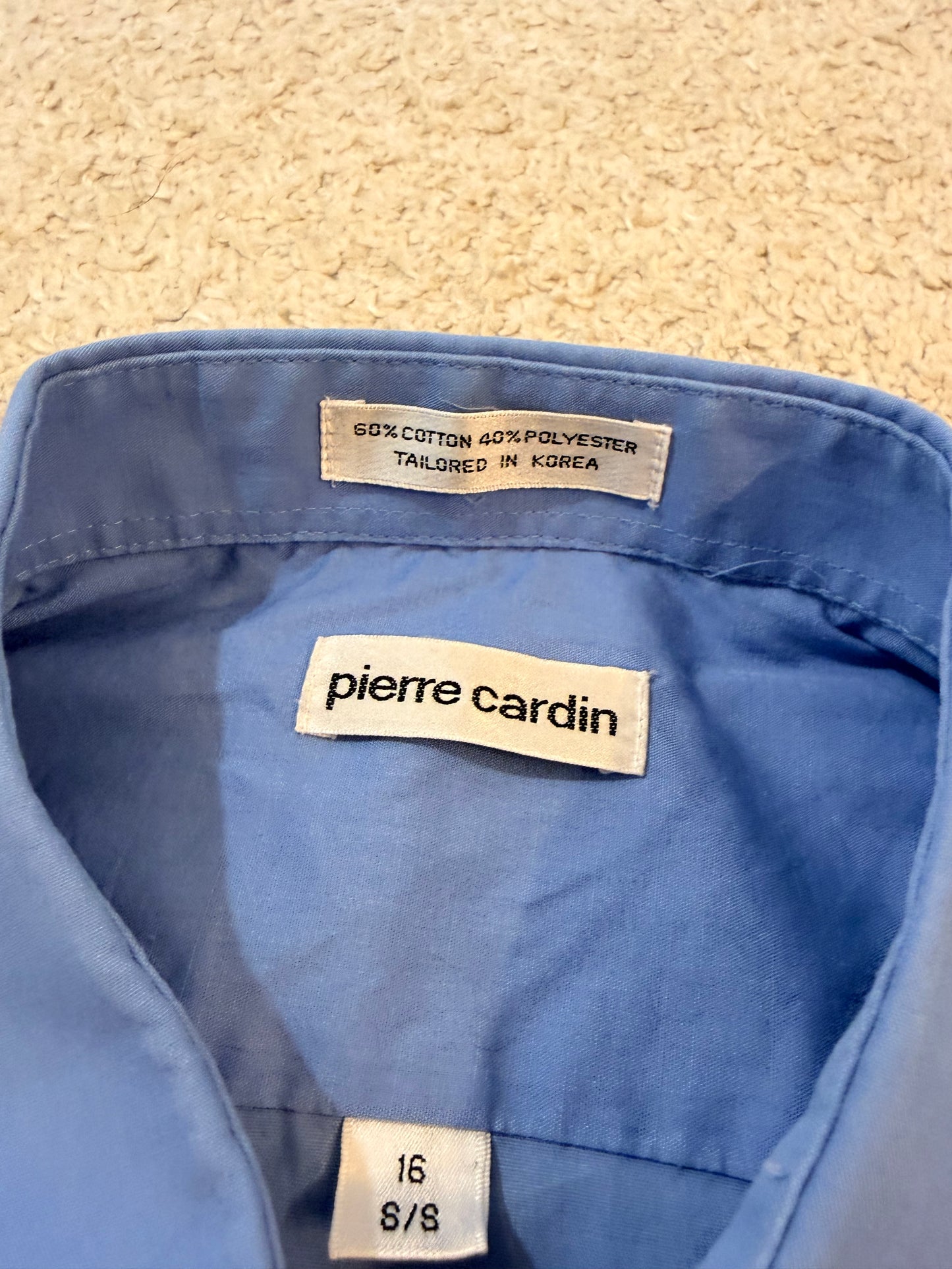 Chemisette Pierre Cardin Bleu Ciel Manches Courtes Col Classique – Homme – Taille 16 (M/L)