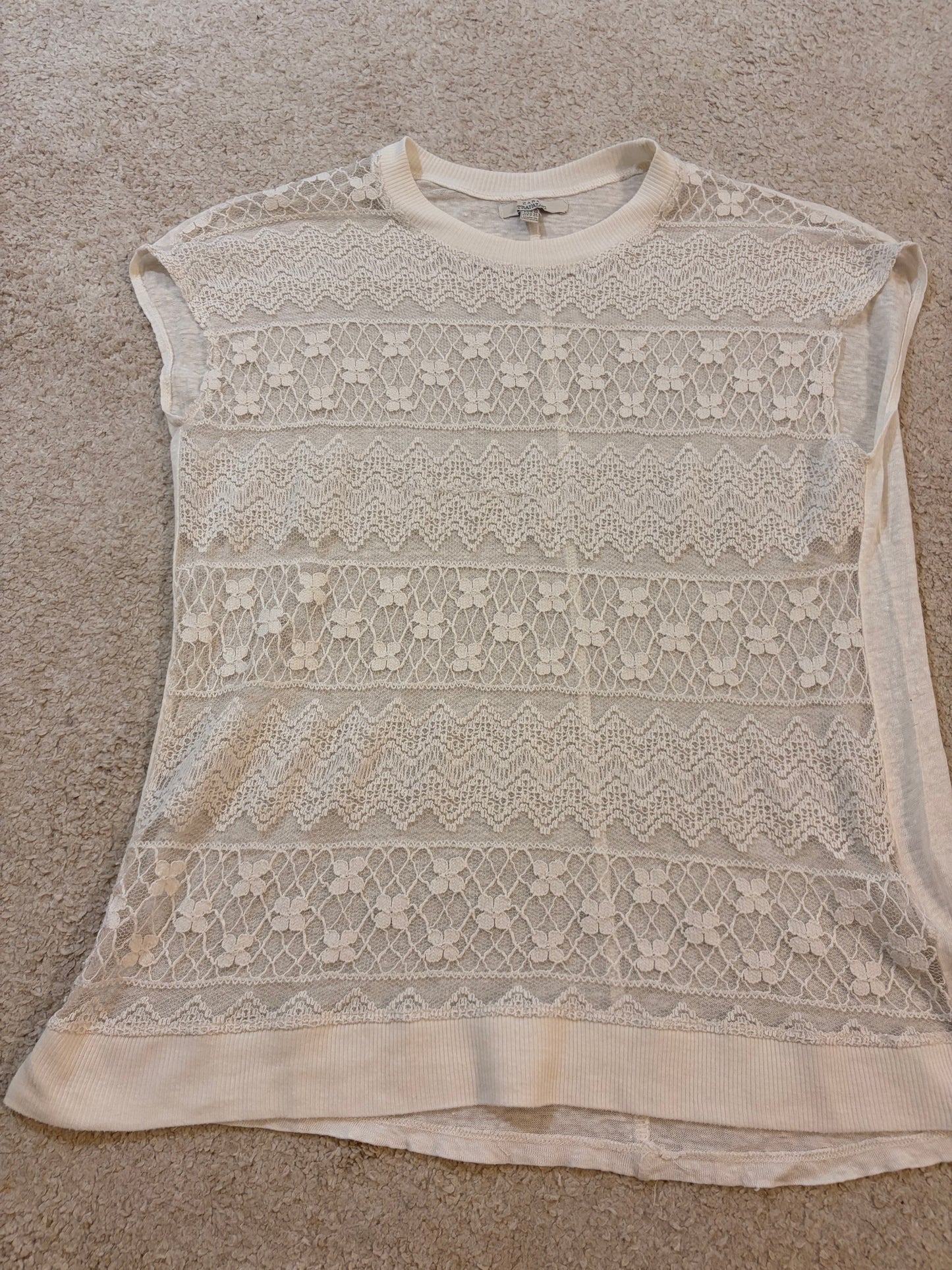 Top Sans Manches Zara Trafaluc Écru Dentelle Florale Motifs Festonnés – Taille M Femme | Seconde Main