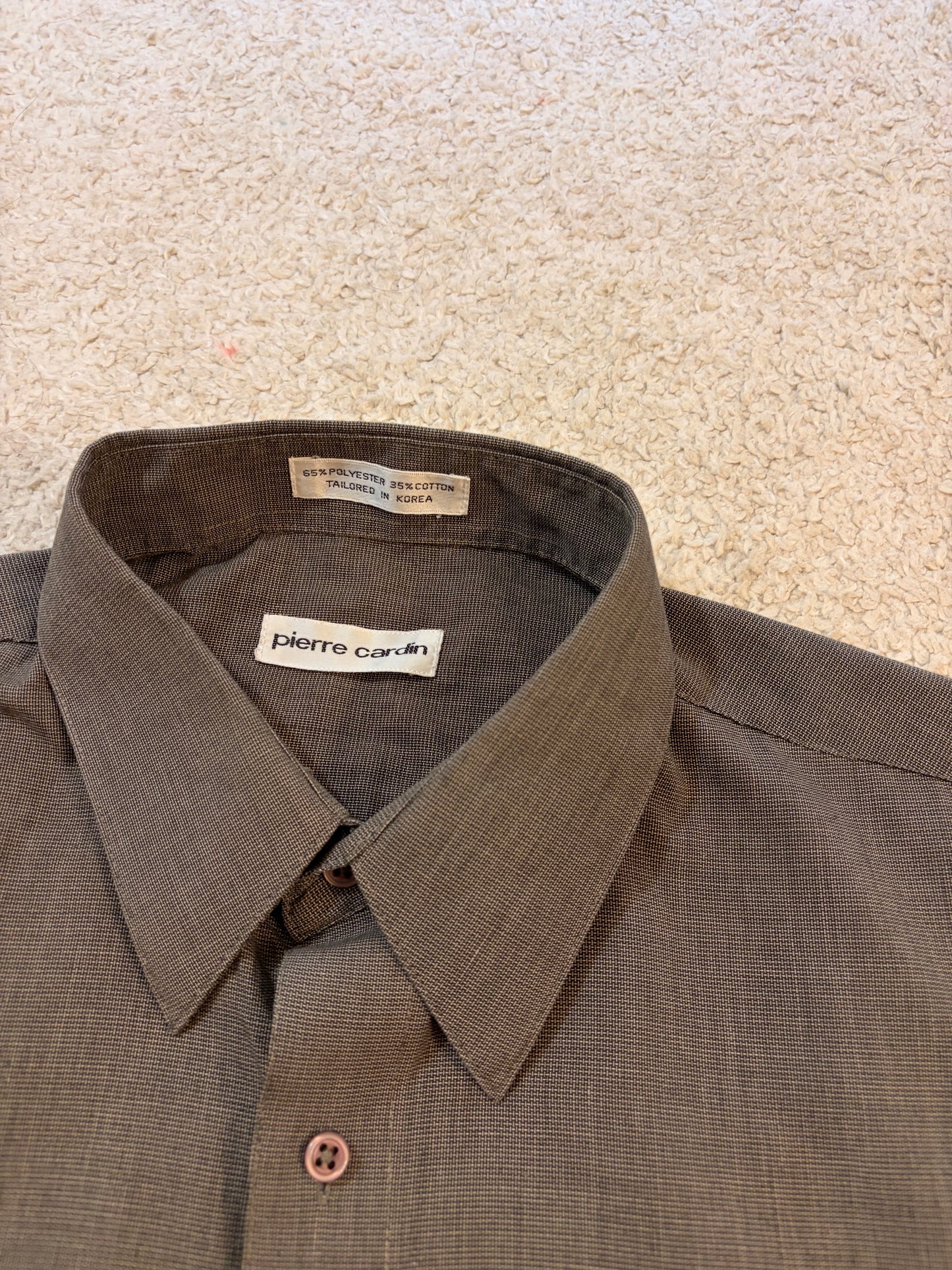 Chemise Pierre Cardin Marron Taupe Chiné Manches Longues – Homme – Taille 16/16½ (XL)