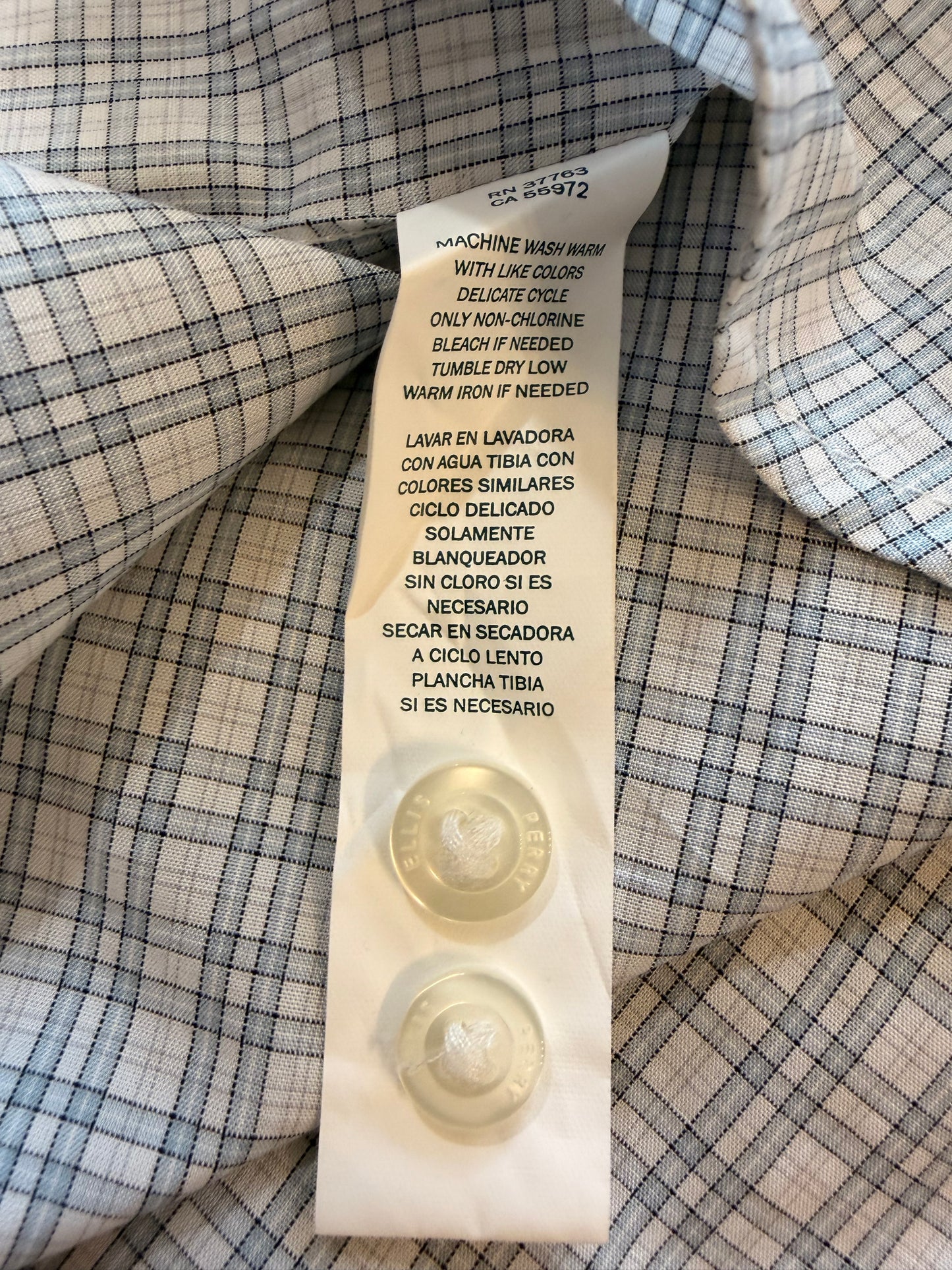 Chemise Perry Ellis Carreaux Tartan Gris/Blanc/Bleu Ciel 100% Coton Manches Longues – Homme/Unisexe – Taille XL