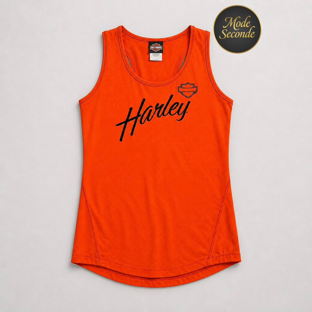 Débardeur Harley-Davidson Ridge Runner Chattanooga Tennessee dos nageur racerback orange vif broderie cursive noire 92% polyester – Femme – Taille S | Mode Seconde