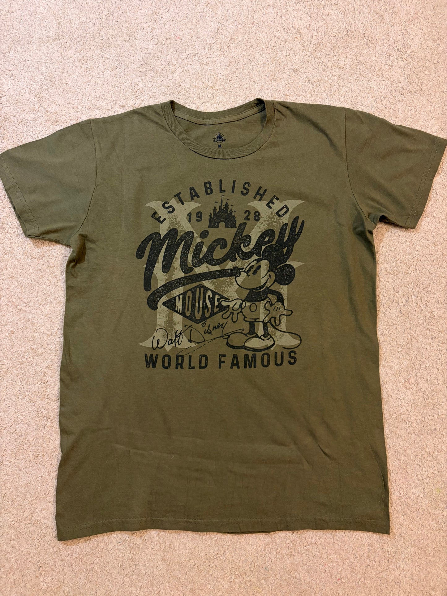 T-shirt Disney Mickey Mouse Established 1928 Kaki Vintage – Mixte – Taille M
