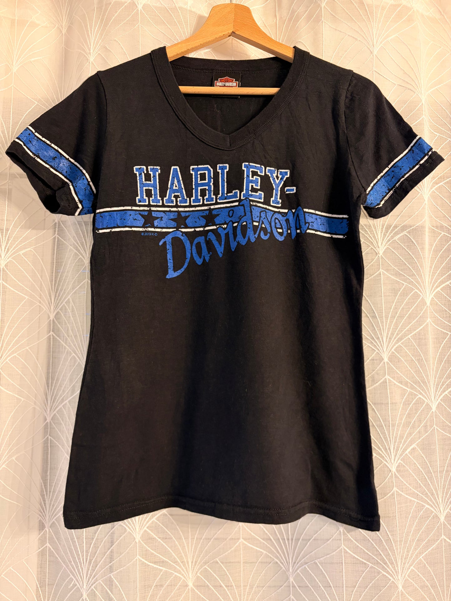 T-shirt Harley-Davidson Noir/Bleu Col V Style Sport Vintage – Femme – Taille S/M