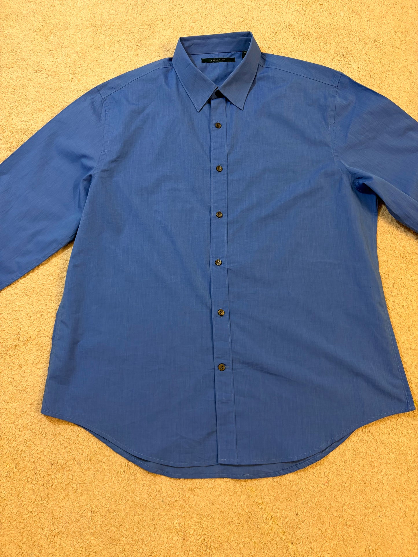 Chemise Perry Ellis Bleu Azur/Royal Manches Longues 100% Coton – Homme – Taille XL