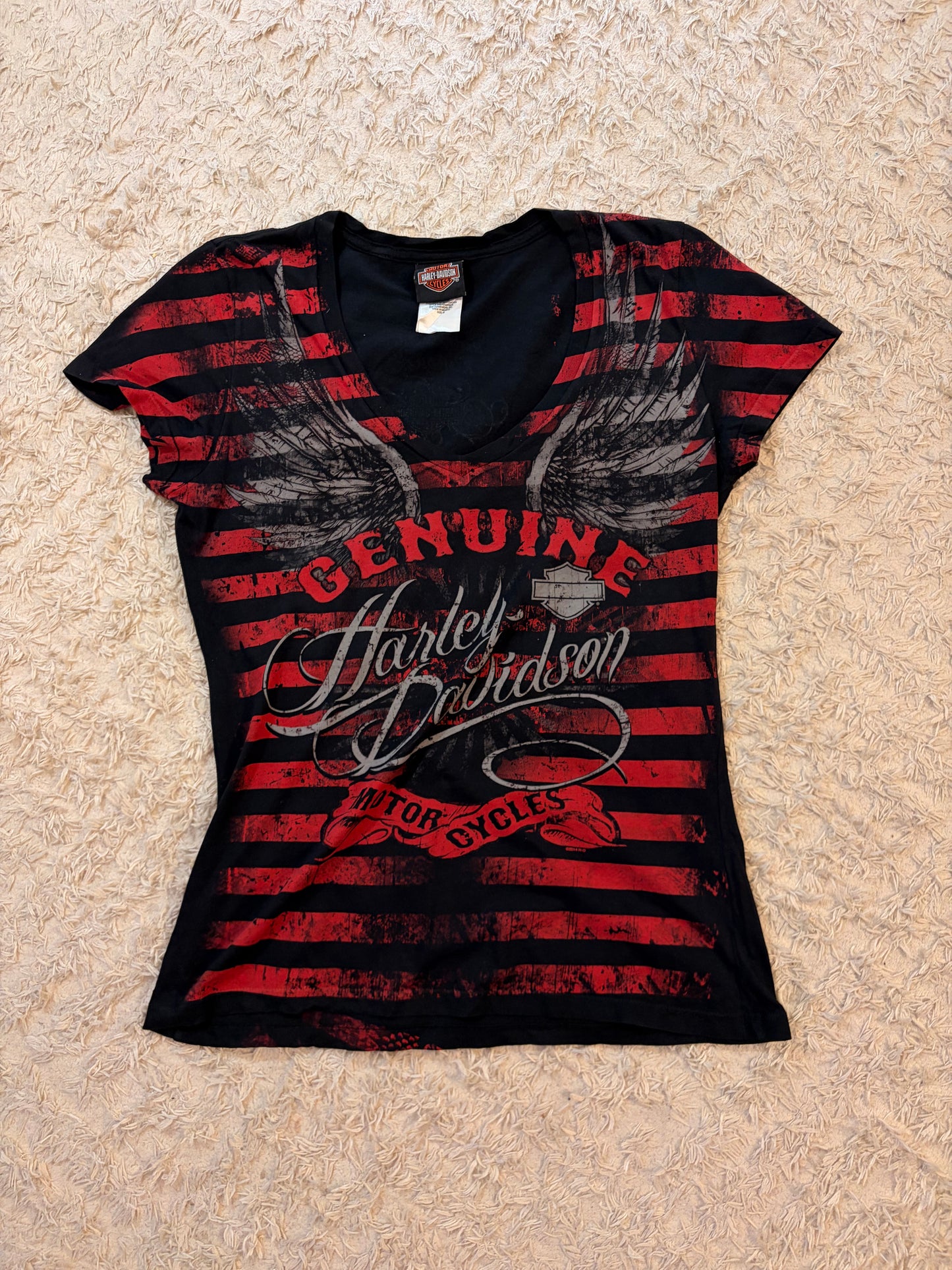 T-shirt Harley-Davidson Rimouski Québec Grunge Corset Col V 100% Coton – Femme – Taille M