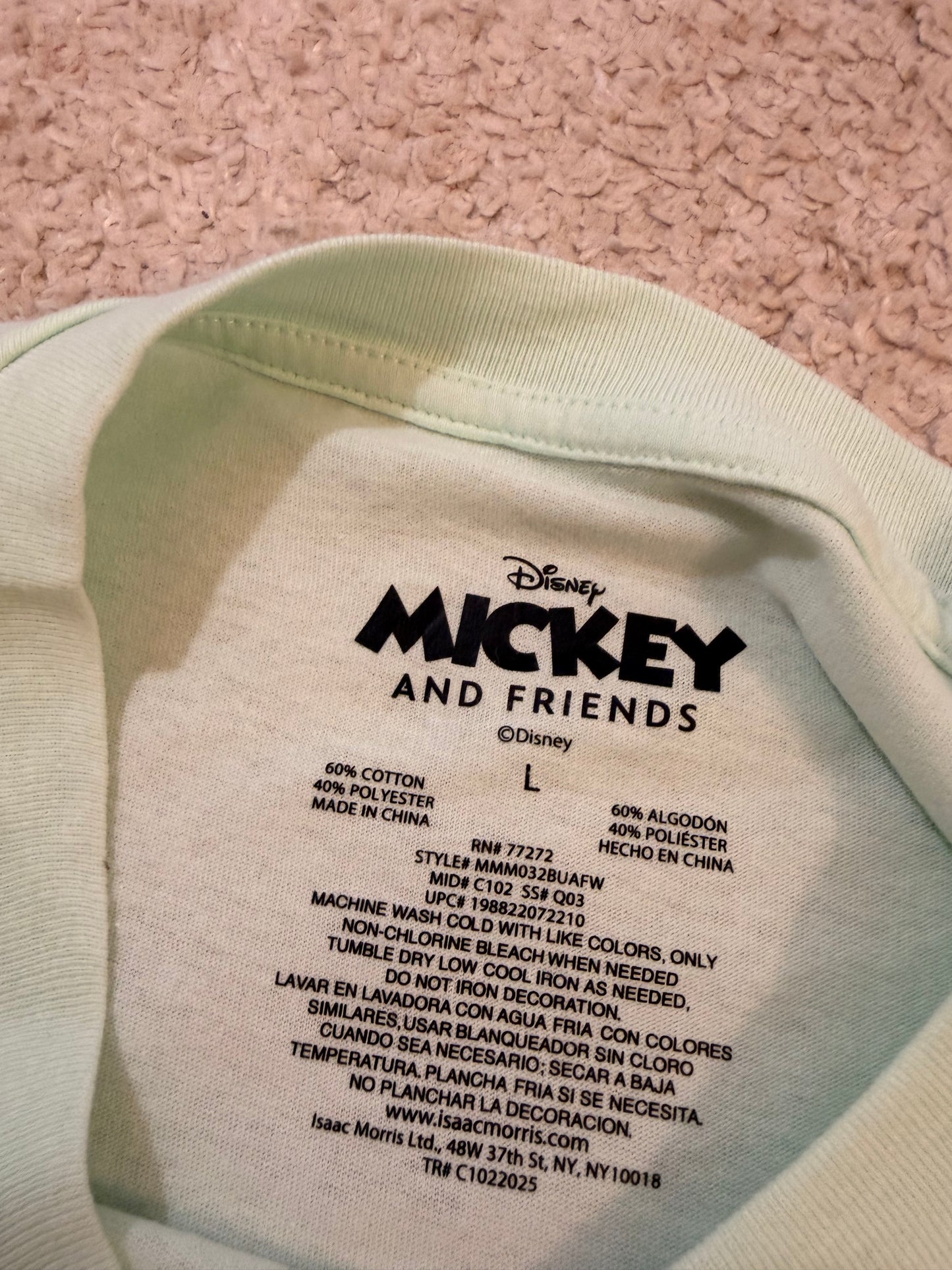T-shirt Disney Mickey & Friends Vert Menthe Pastel Rétro Pop – Taille L | Seconde Main