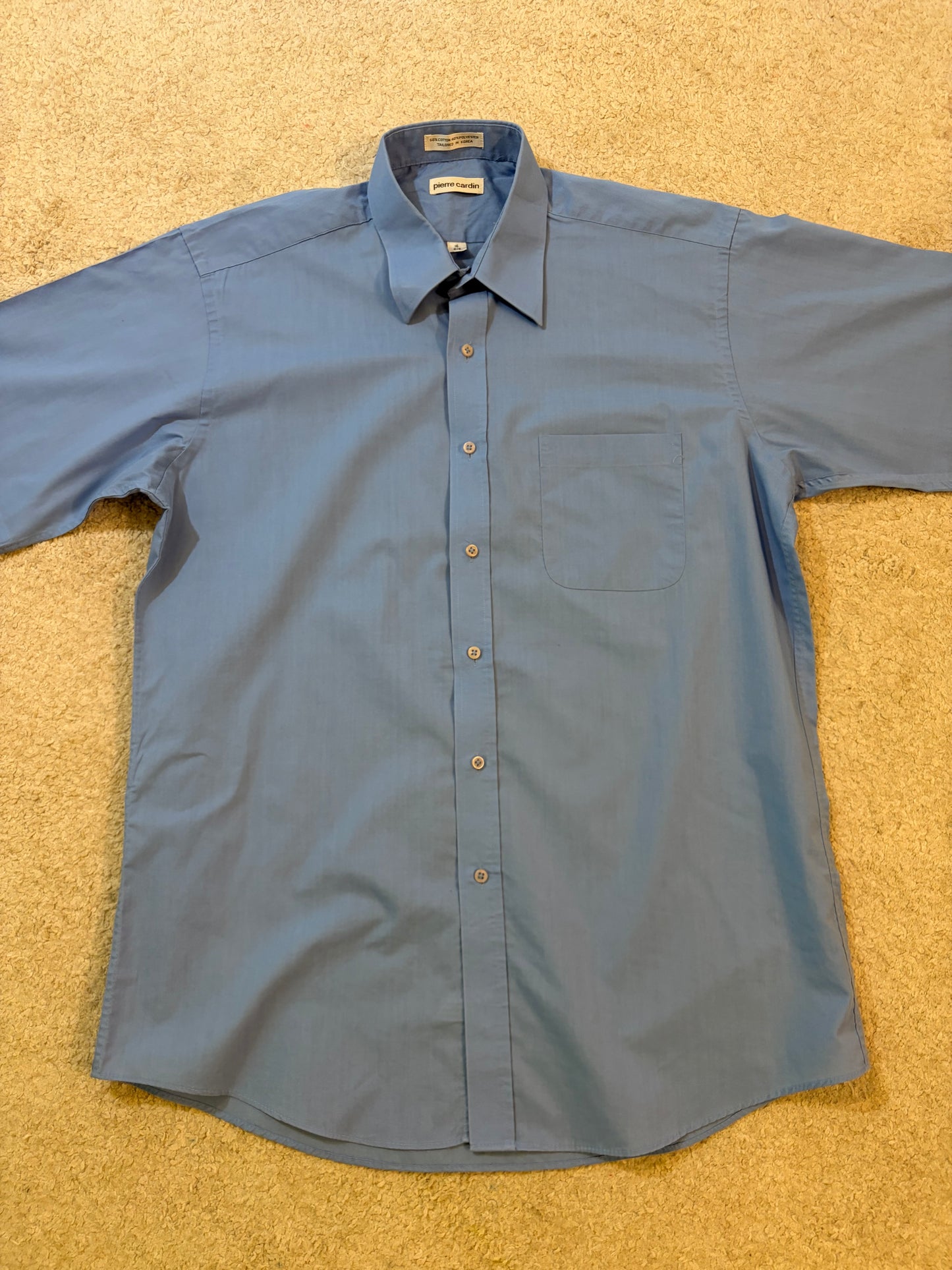 Chemisette Pierre Cardin Bleu Ciel Manches Courtes Col Classique – Homme – Taille 16 (M/L)