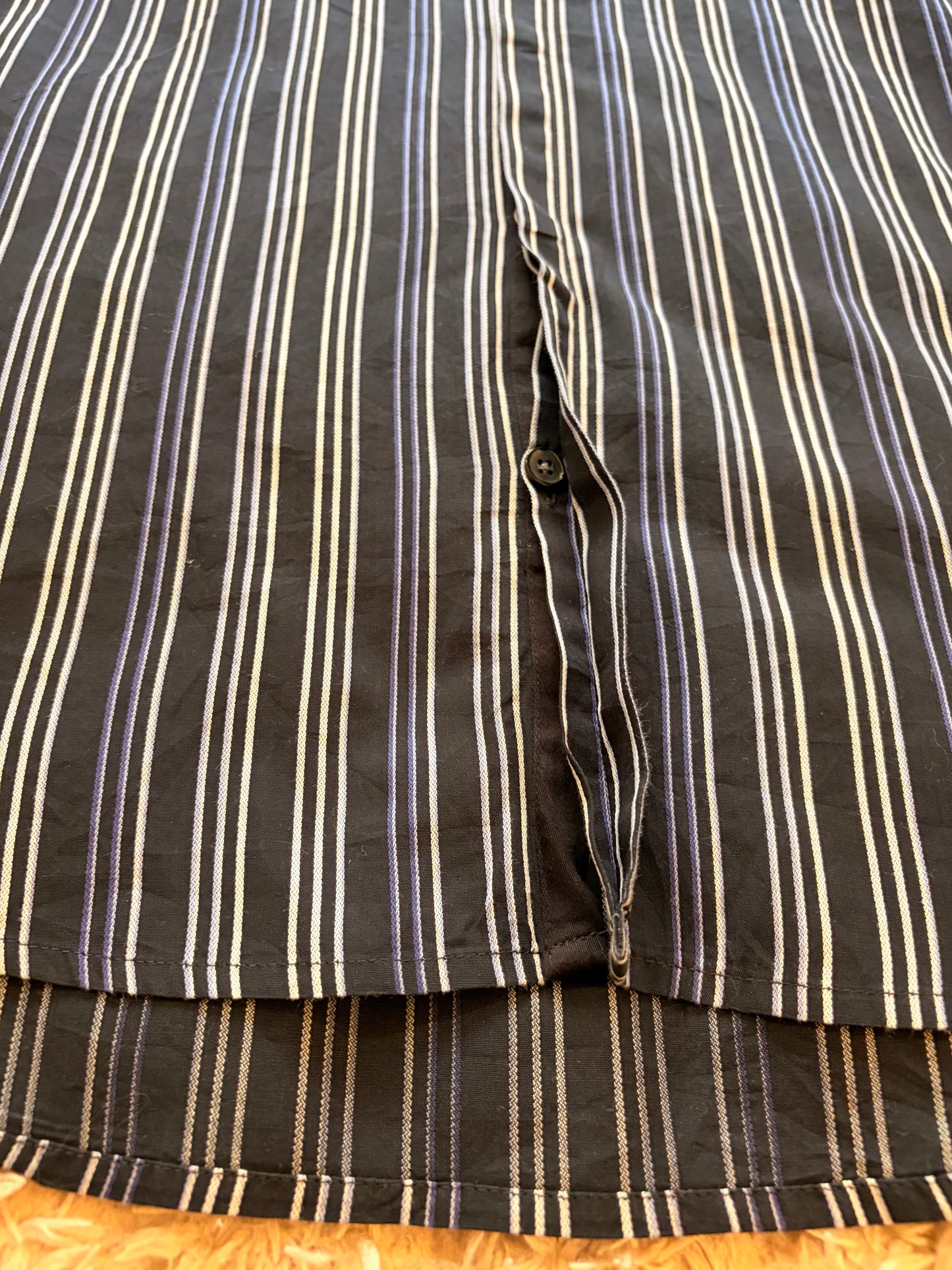 Chemise Perry Ellis Rayures Verticales Fines Noir/Bleu/Violet/Blanc 100% Coton Boutonnière Cachée – Homme – Taille S