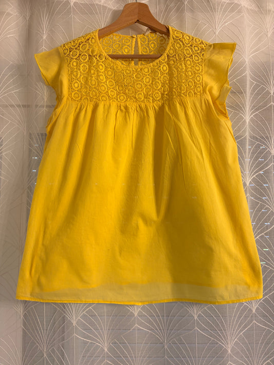 Blouse Zara Basic Jaune Moutarde Dentelle Guipure Manches Volantées – Taille S Femme | Seconde Main