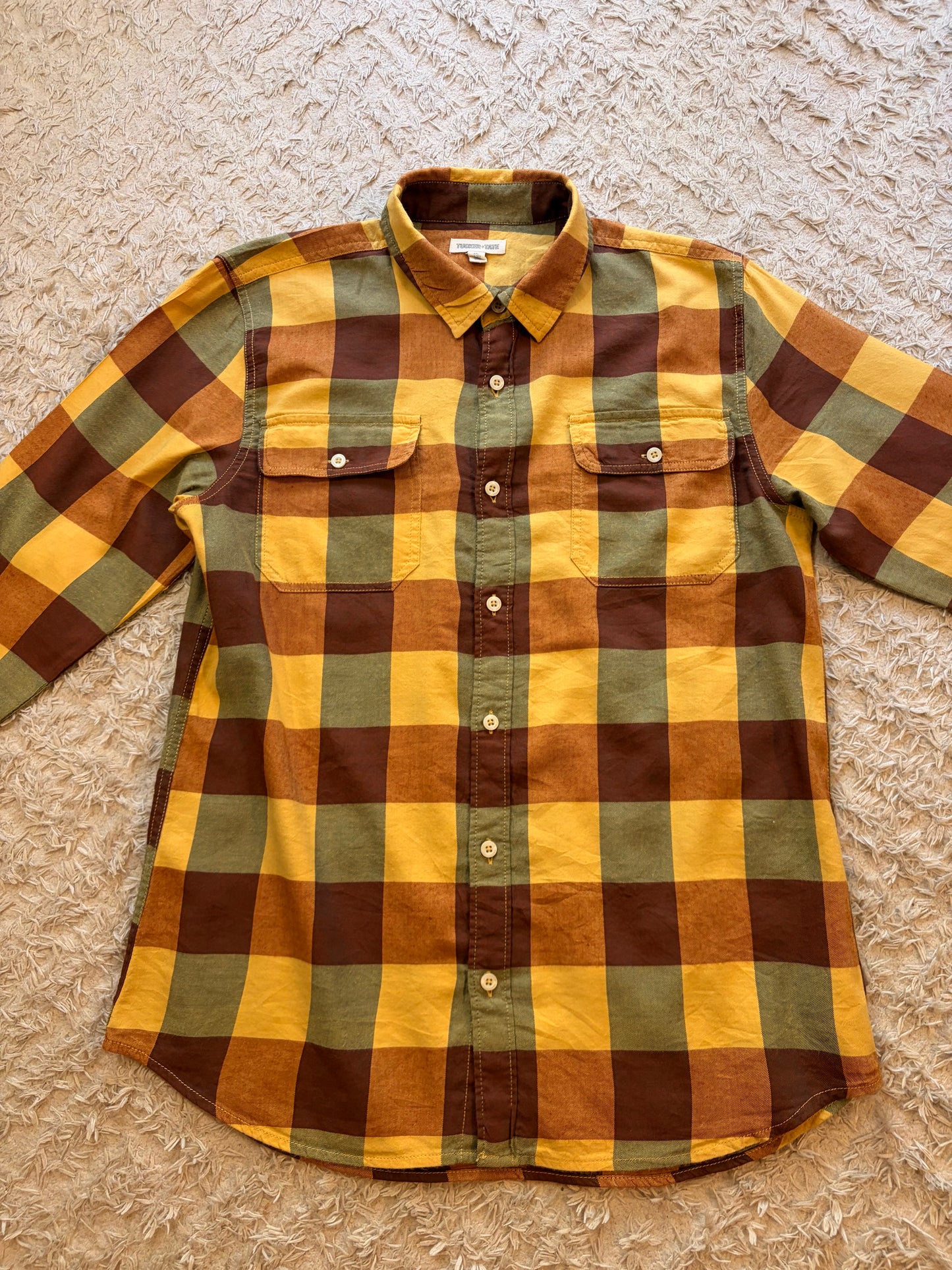Chemise Tucker + Tate Nordstrom Bûcheron Carreaux Automnaux Jaune Moutarde/Marron/Vert Olive 53% Coton 47% Viscose – Ado XXL / Adulte S-M