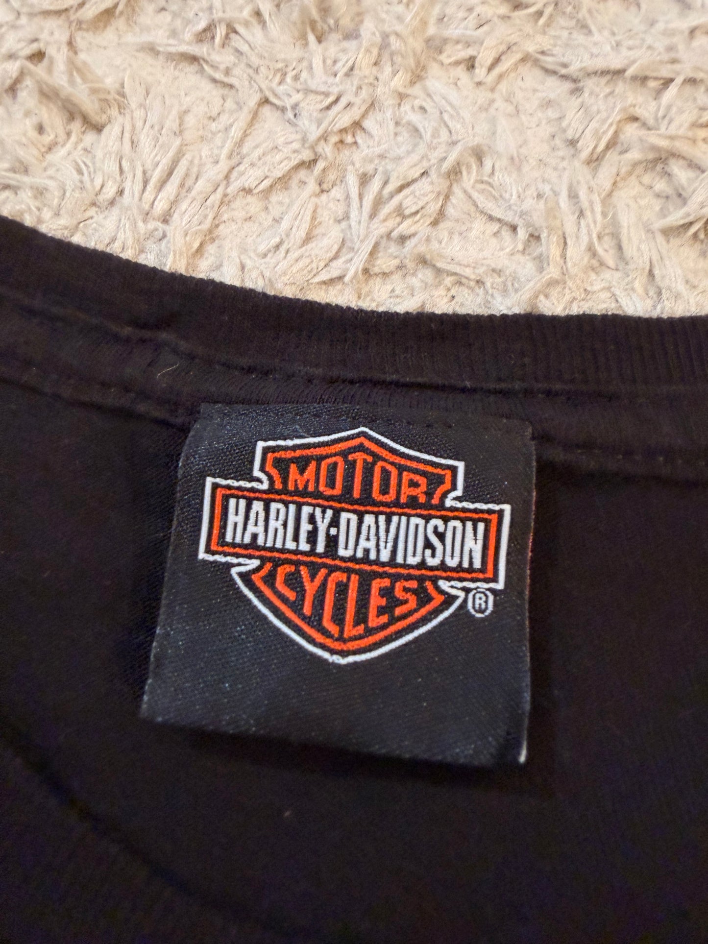 T-shirt Harley-Davidson Bahamas Noir Imprimé Doré Tatouage Roses Ancre Hibiscus 100% Coton – Unisexe – Taille XL