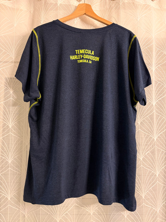 T-shirt Harley-Davidson Col V Bleu Chiné Flammes – Grande Taille 1X (XL/XXL) – Femme