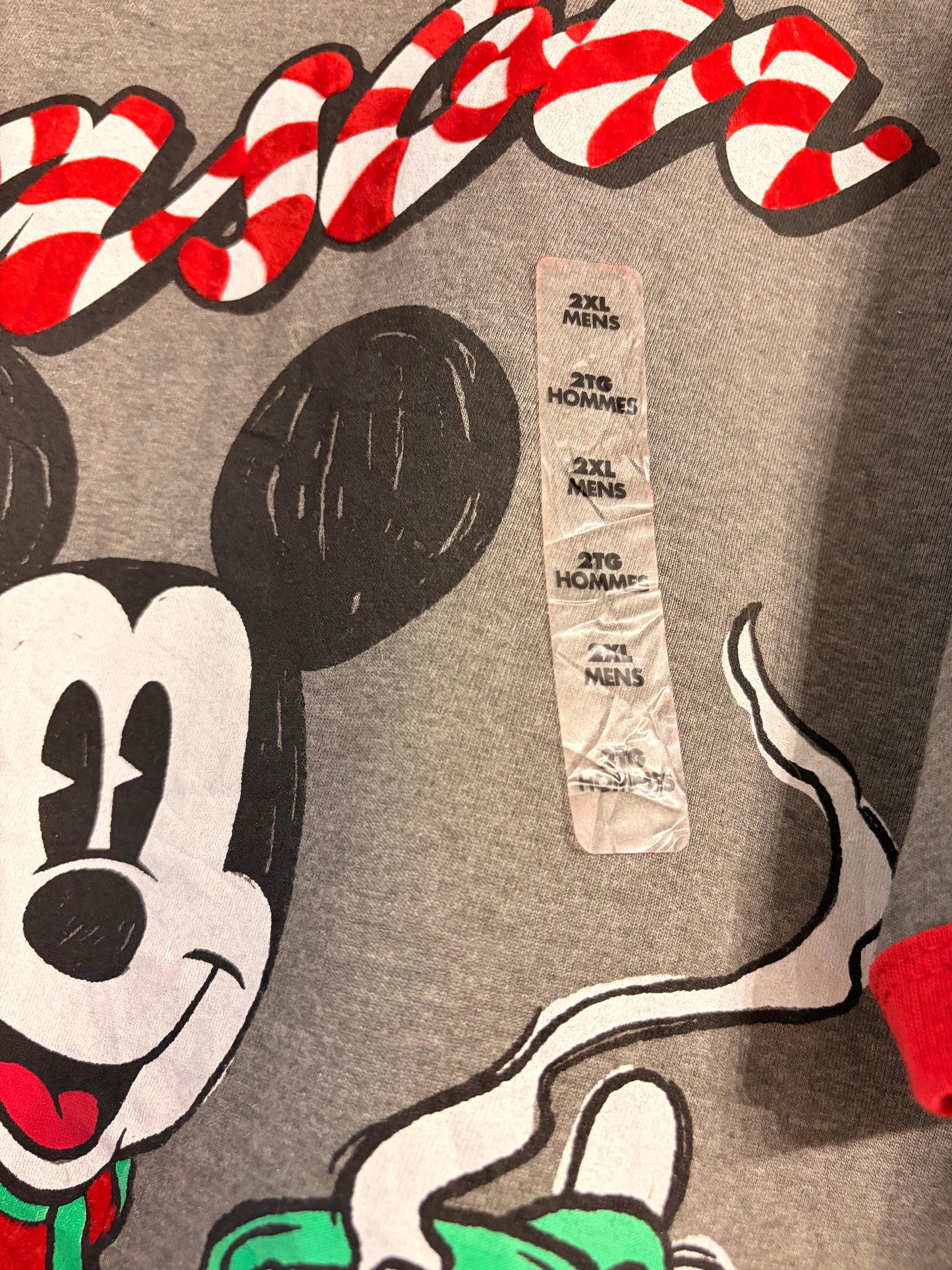 T-shirt Disney Noël Mickey Mouse Tis the Season Gris Ringer Rouge – Neuf – Mixte – Taille 2XL