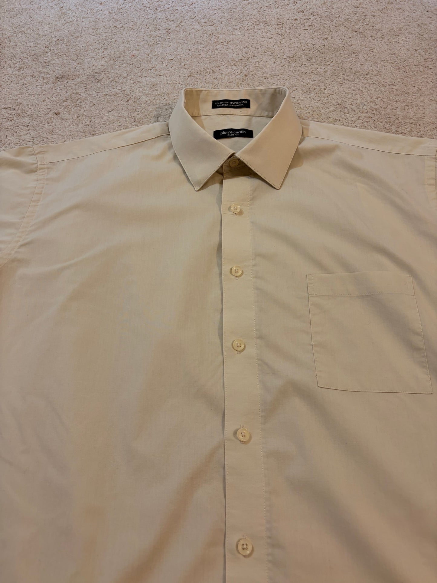 Chemise Pierre Cardin Slim Fit Crème/Ivoire Manches Longues – Homme – Taille XL