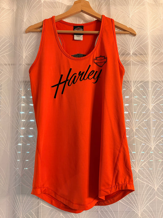Débardeur Harley-Davidson Ridge Runner Chattanooga Tennessee Dos Nageur Racerback Orange Vif Brodé Cursive Noire 92% Polyester – Femme – Taille S