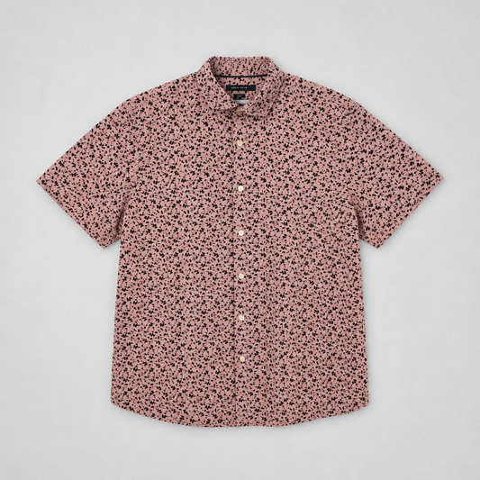 Chemise Perry Ellis Slim Fit florale all-over vieux rose motifs noirs 100% coton manches courtes – Homme – Taille L | Mode Seconde