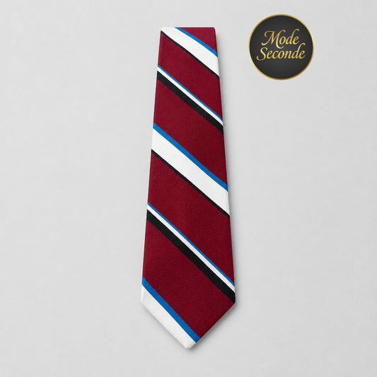 Cravate Wembley vintage bordeaux rayures diagonales blanc/bleu roi/noir doublure rouge satinée Ivy League – Homme | Mode Seconde