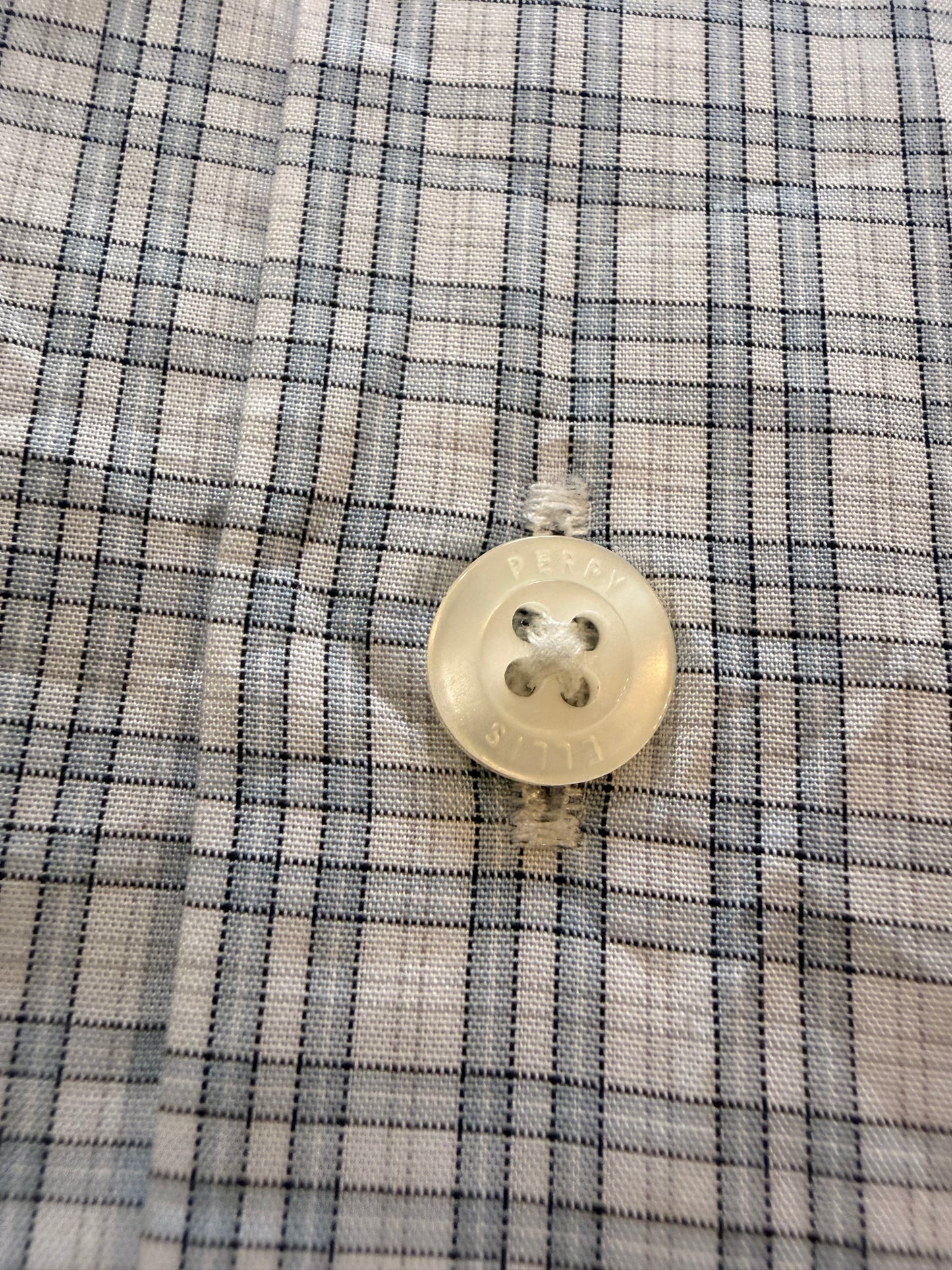 Chemise Perry Ellis Carreaux Tartan Gris/Blanc/Bleu Ciel 100% Coton Manches Longues – Homme/Unisexe – Taille XL