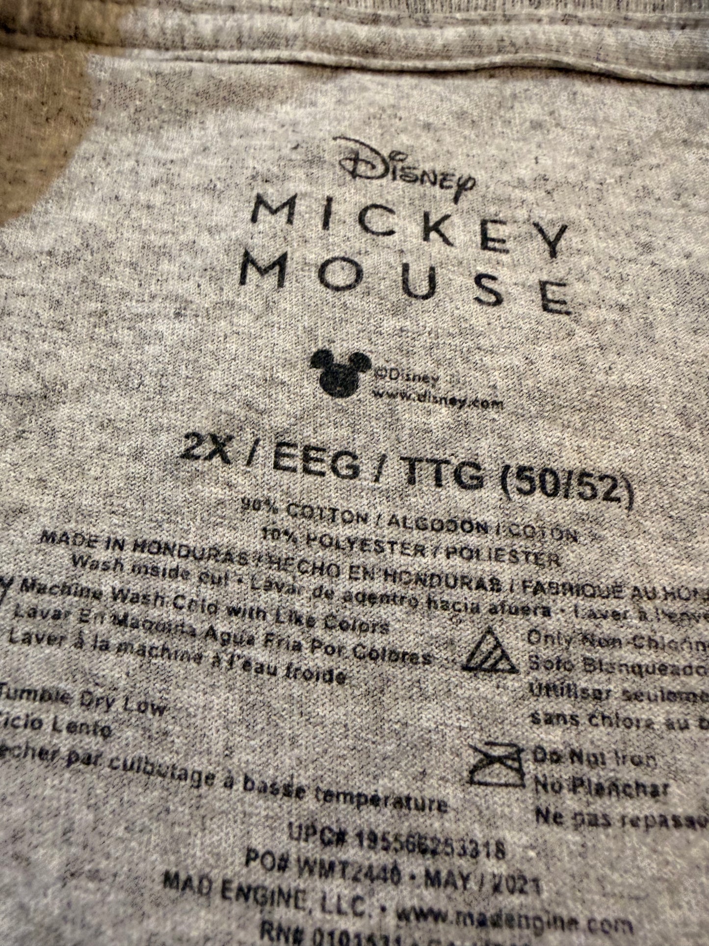 T-shirt Disney Mickey Mouse Gris Chiné Imprimé – Mixte – Taille 2XL/XXL