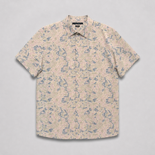 Chemisette Perry Ellis stretch motifs abstraits pastel blanc violet bleu manches courtes homme taille XL – Mode Seconde