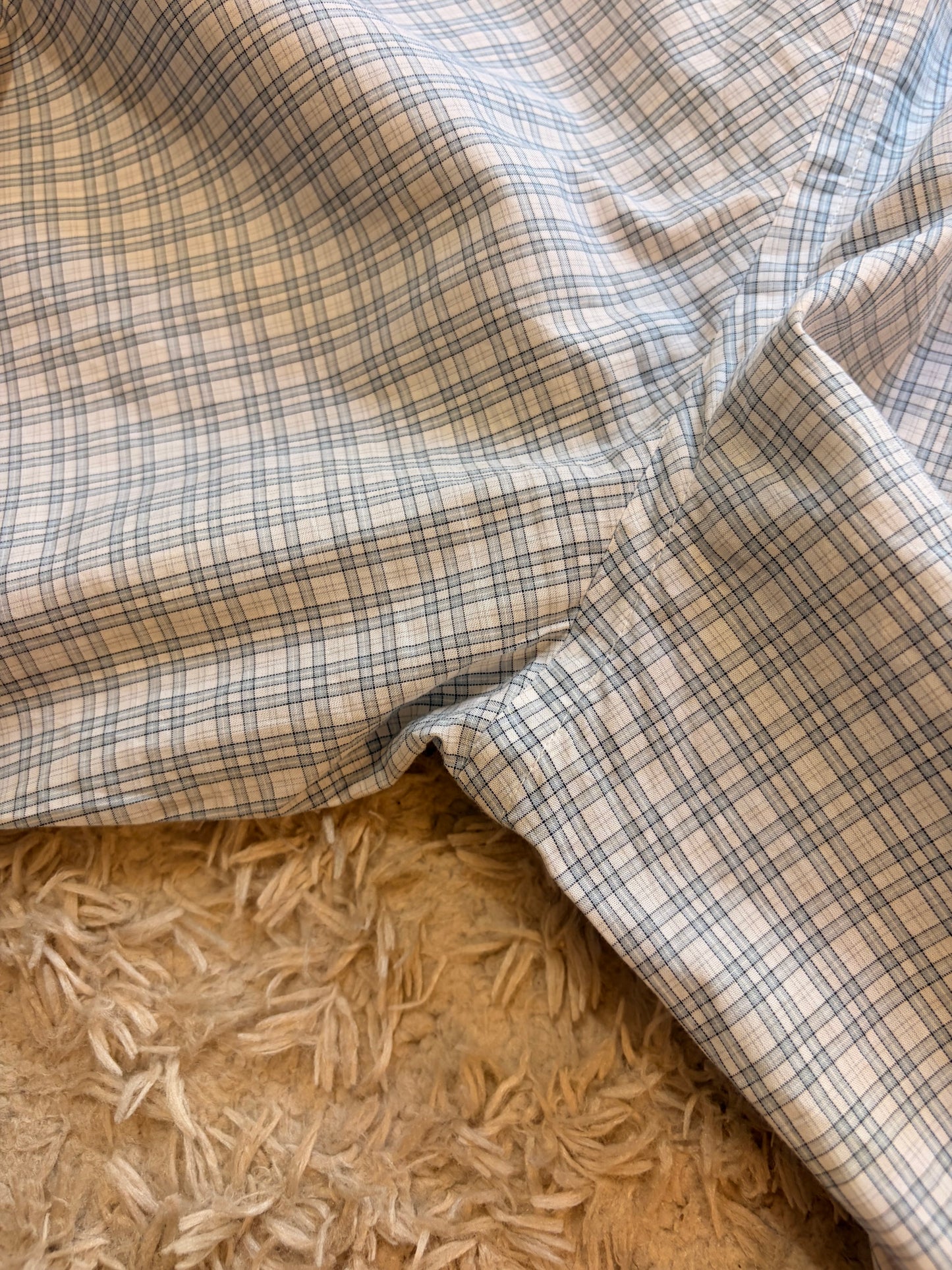 Chemise Perry Ellis Carreaux Tartan Gris/Blanc/Bleu Ciel 100% Coton Manches Longues – Homme/Unisexe – Taille XL