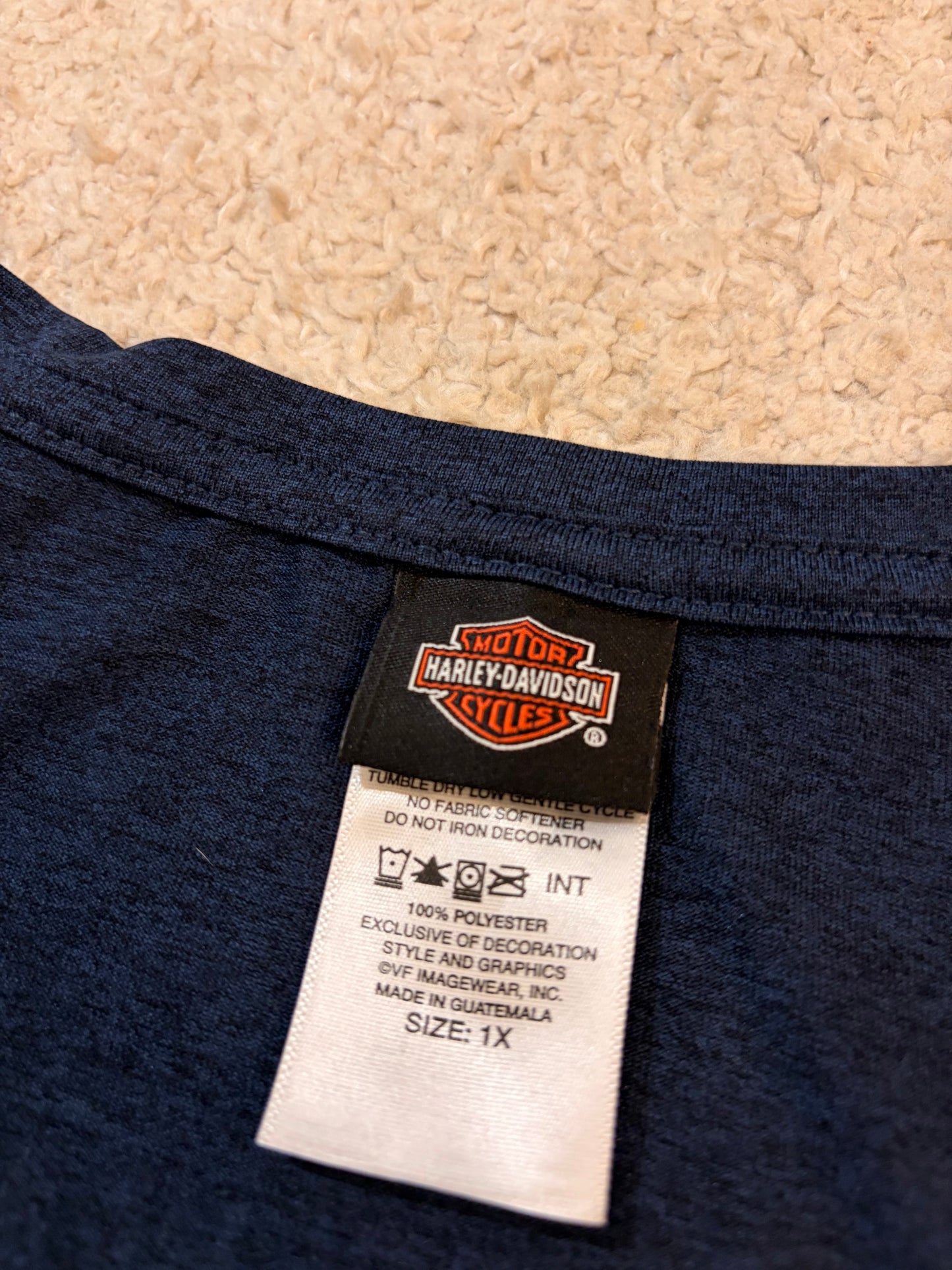 T-shirt Harley-Davidson Col V Bleu Chiné Flammes – Grande Taille 1X (XL/XXL) – Femme