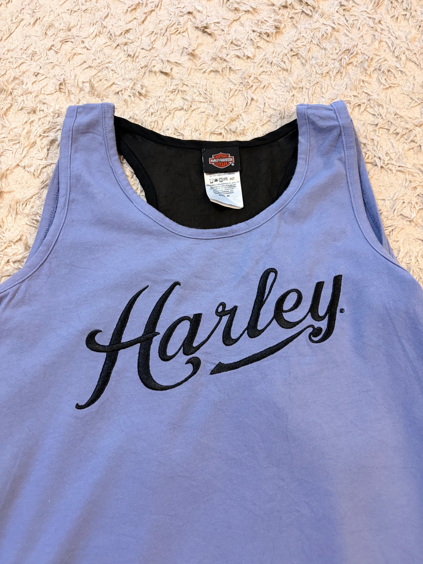 Débardeur Harley-Davidson El Paso Texas Bi-matière Lavande Brodé Voile Noir Transparent – Femme – Taille M