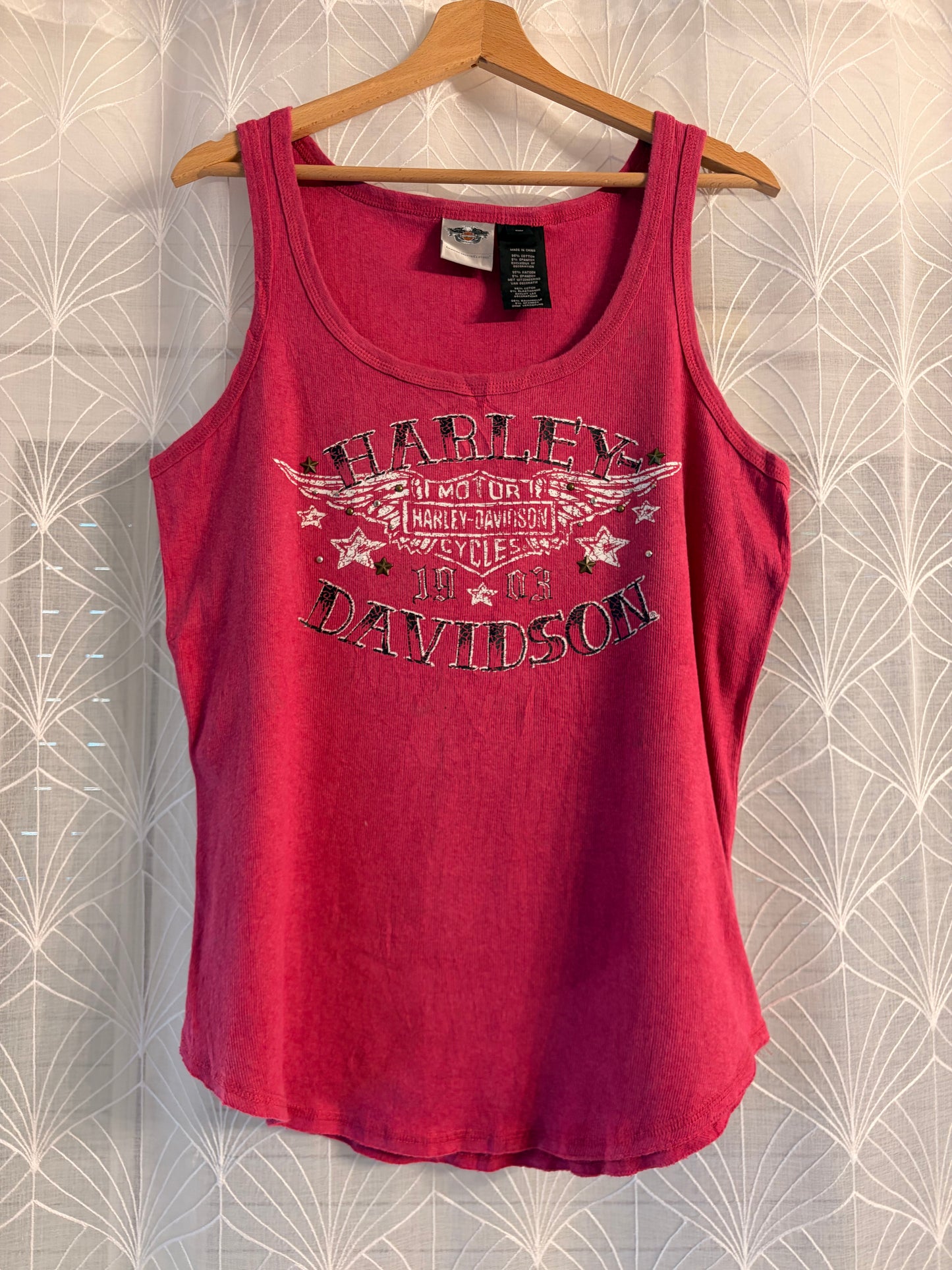 Débardeur Harley-Davidson 1903 Fuchsia Maille Côtelée Strass Brodé – Femme – Taille XL (1W)