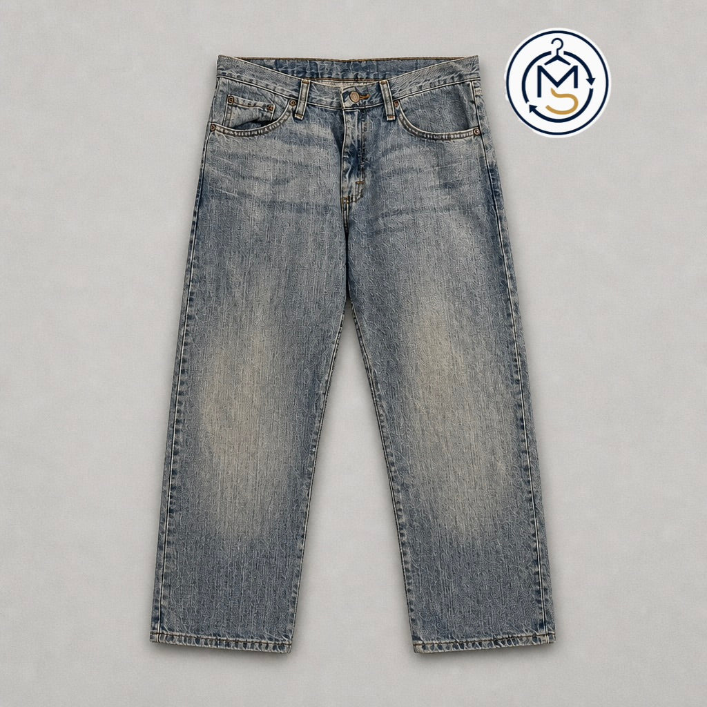 Jean Wrangler vintage droit bleu clair délavé shadow patch 100% coton – Homme – Taille W32 L30 (42) | Mode Seconde