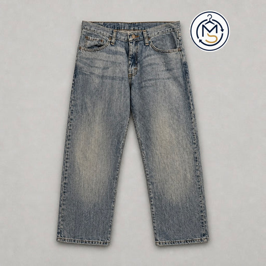 Jean Wrangler vintage droit bleu clair délavé shadow patch 100% coton – Homme – Taille W32 L30 (42) | Mode Seconde
