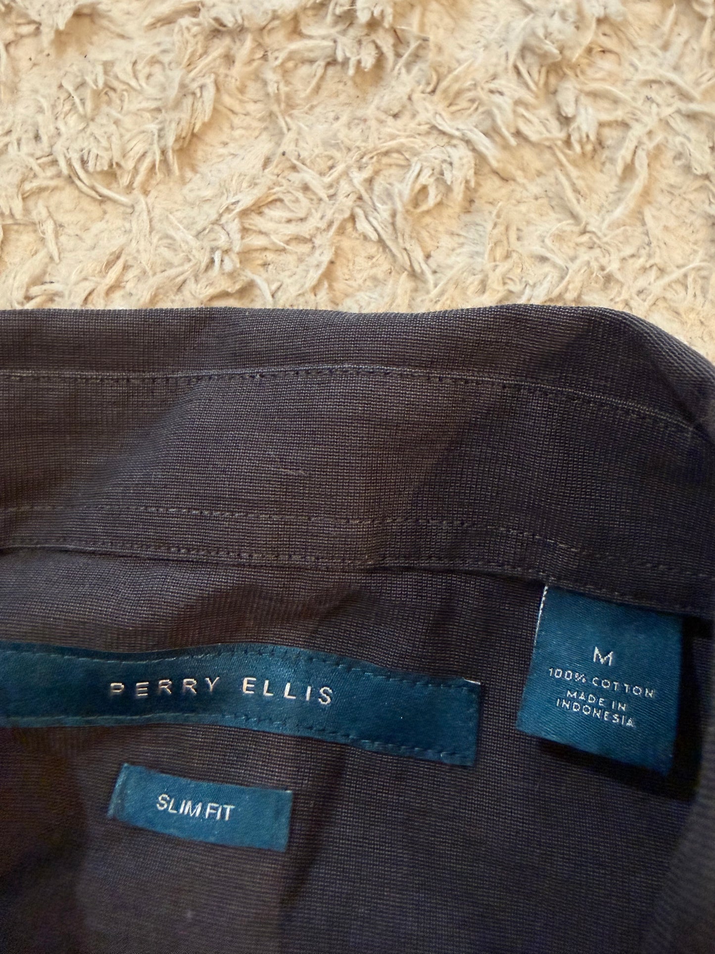 Chemise Perry Ellis Slim Fit Noire 100% Coton Manches Longues – Homme – Taille M