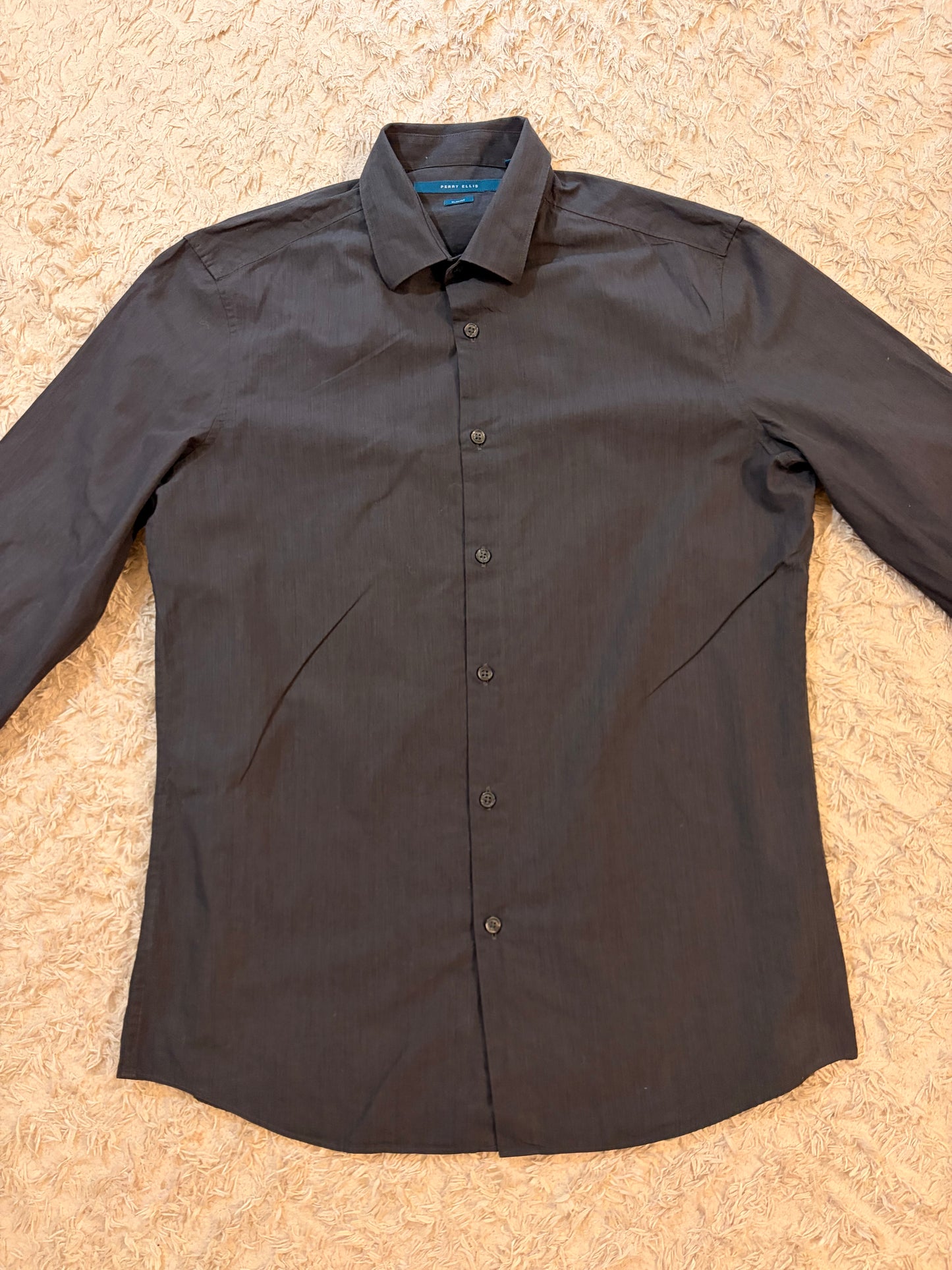 Chemise Perry Ellis Slim Fit Noire 100% Coton Manches Longues – Homme – Taille M