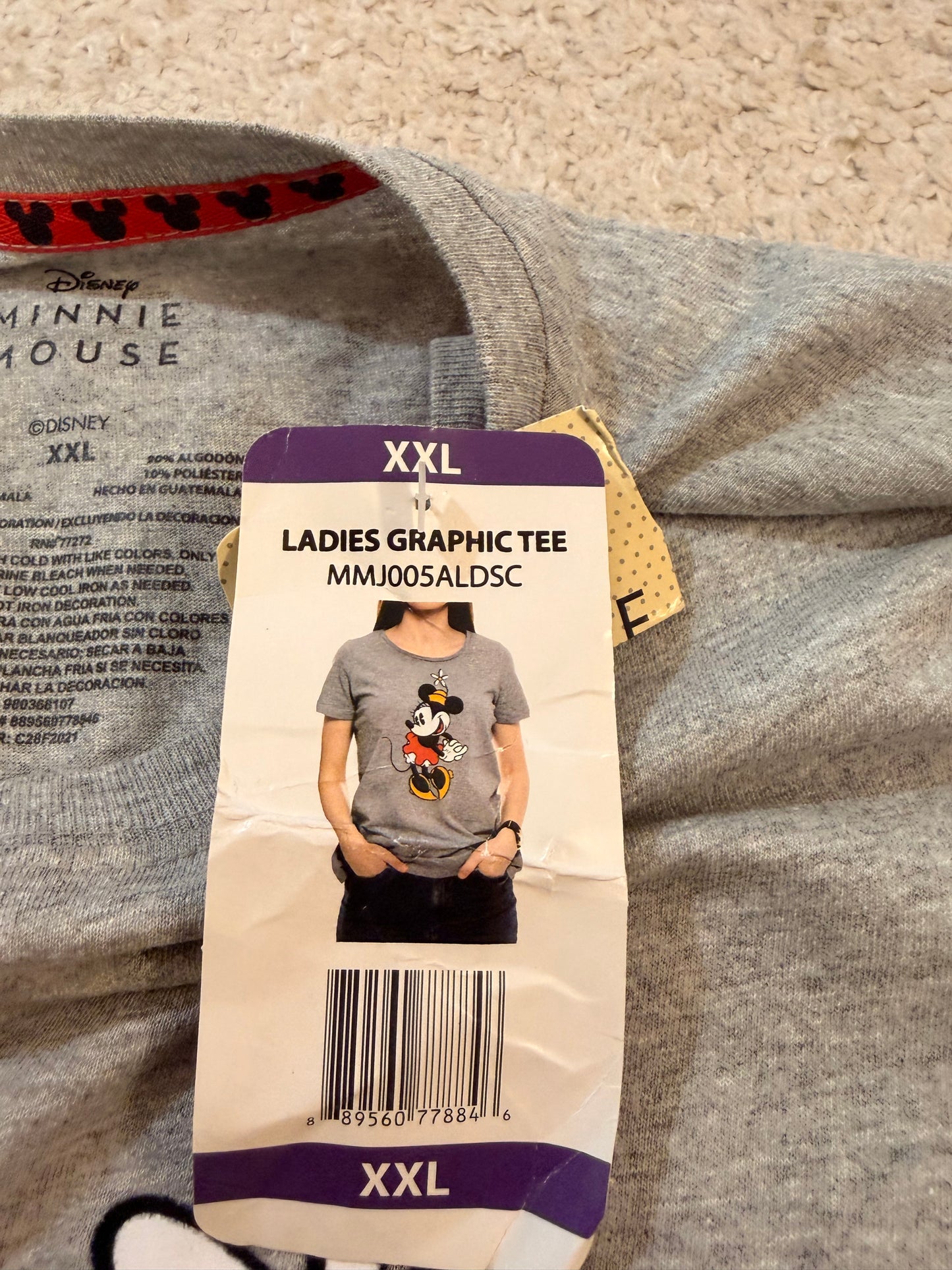 T-shirt Disney Minnie Mouse Gris Chiné Femme – Taille XXL | Neuf avec étiquette
