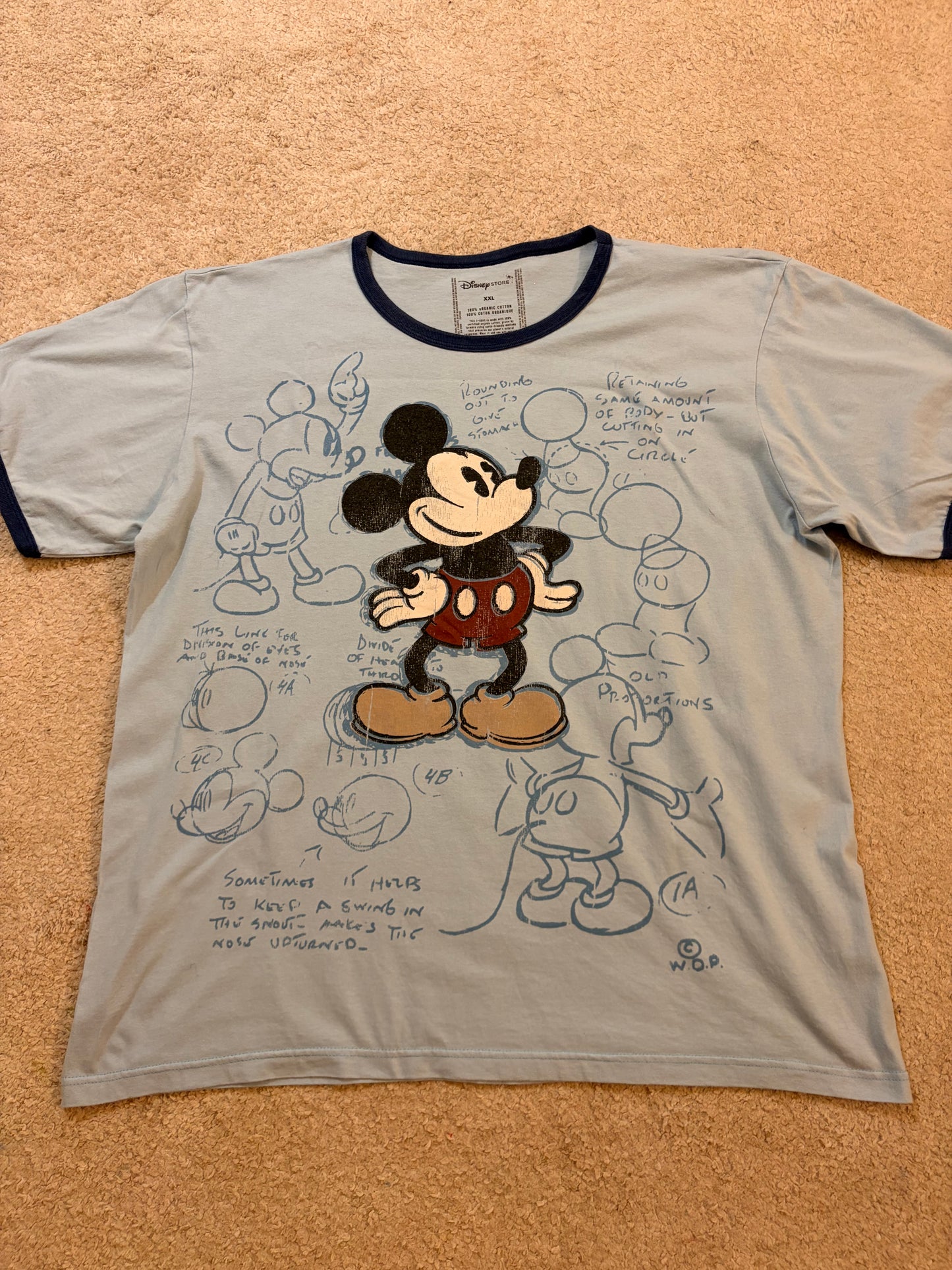 T-shirt Disney Ringer Bleu Ciel Mickey Mouse Croquis – Taille XXL | Seconde Main