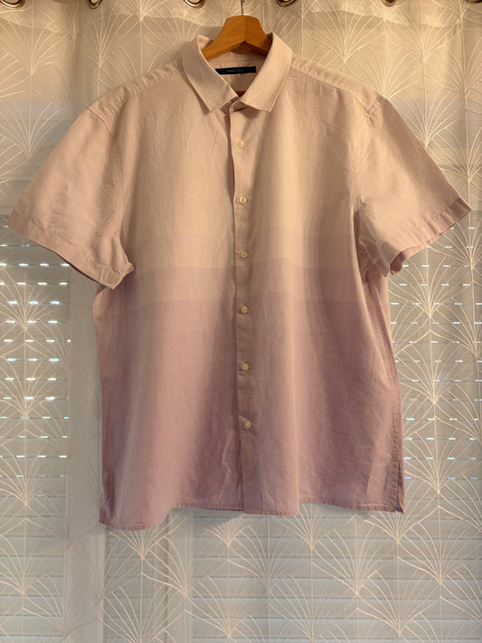 Chemise Manches Courtes Perry Ellis Ombré Rayures Blanc/Violet Lilas 100% Coton – Homme – Taille XL