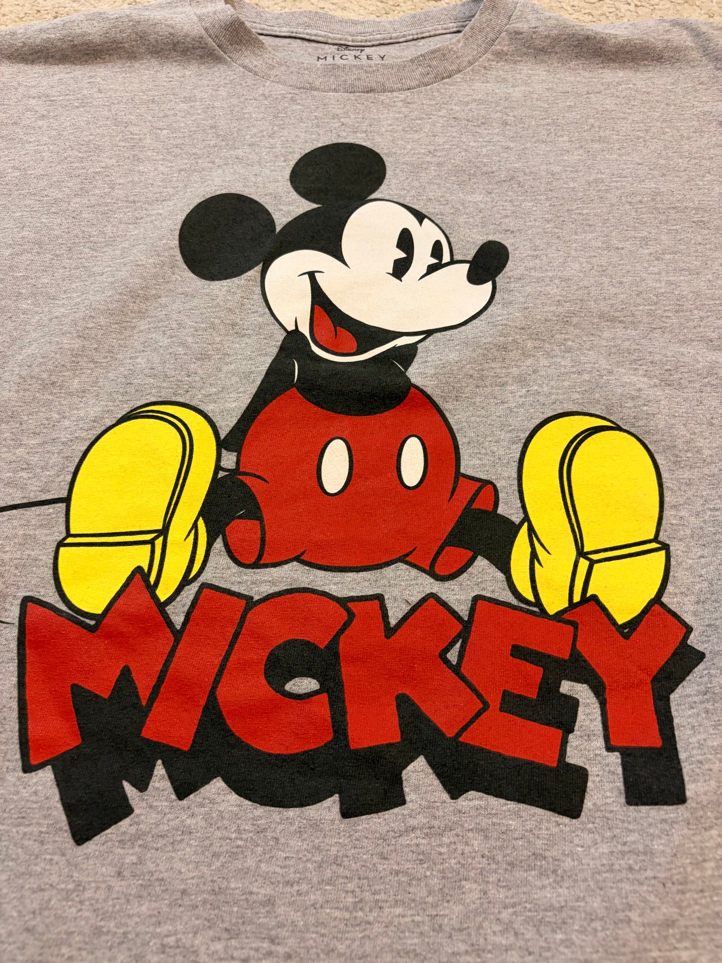 T-shirt Disney Mickey Mouse Vintage Rétro Gris Clair Chiné Coton/Polyester – Taille 2XL | Seconde Main