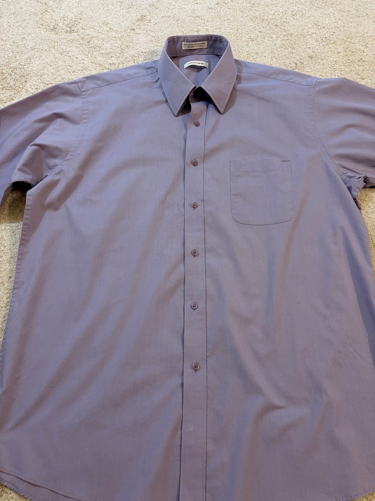 Chemise Pierre Cardin Unie Parme/Vieux Rose Manches Longues – Homme – Taille L
