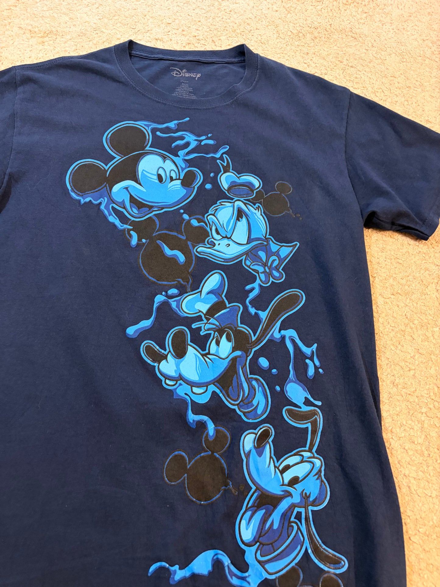T-shirt Disney Mickey & Friends Bleu Marine Motifs Néon – Taille S | Seconde Main