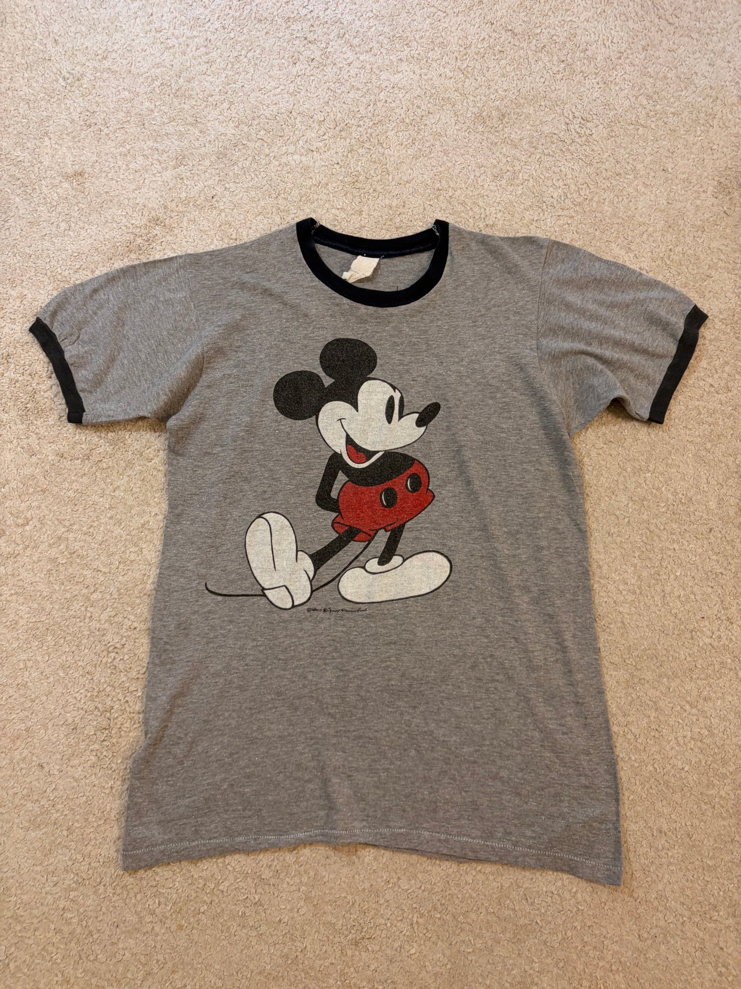 T-shirt Ringer Disney Mickey Mouse Vintage Gris et Noir – Taille L | Seconde Main