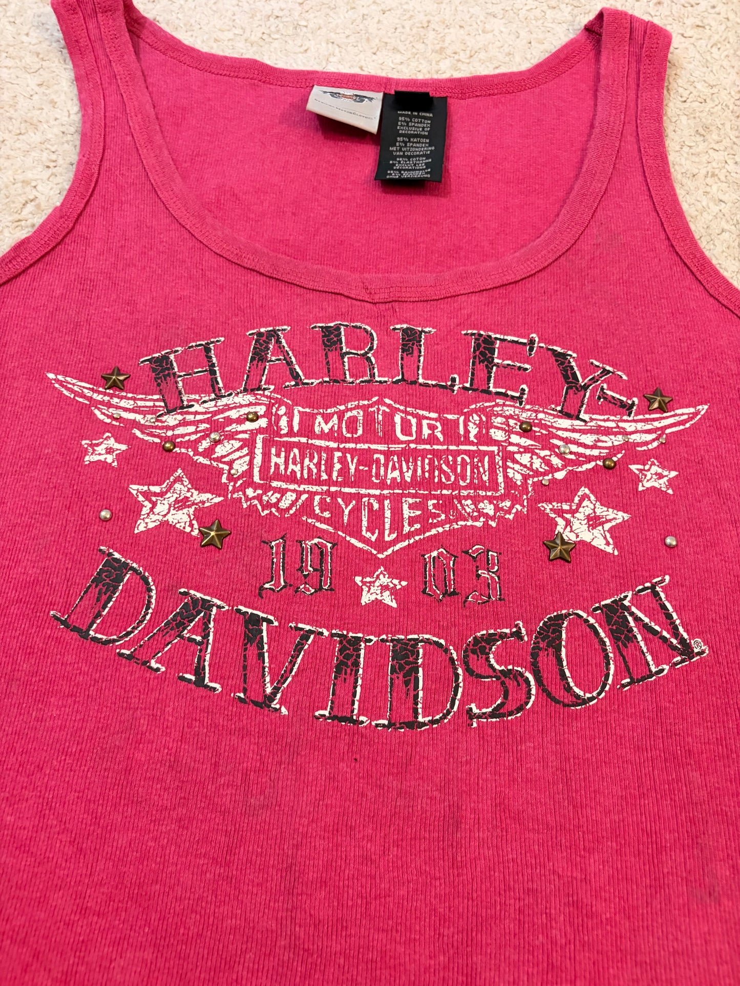 Débardeur Harley-Davidson 1903 Fuchsia Maille Côtelée Strass Brodé – Femme – Taille XL (1W)