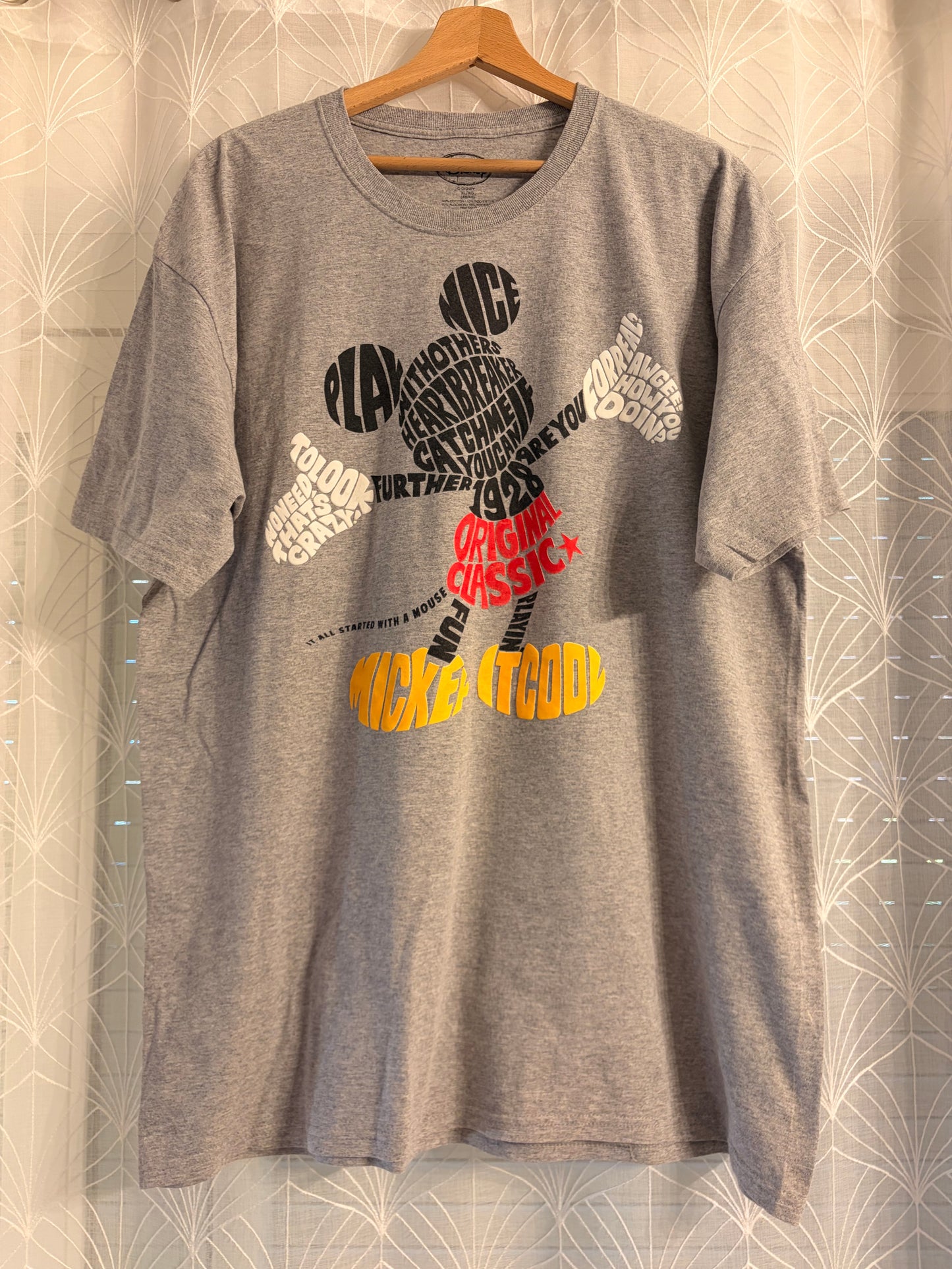 T-shirt Disney Mickey Mouse Silhouette Typographique Original Classic 1928 Gris Chiné Coton/Polyester – Taille XL | Seconde Main