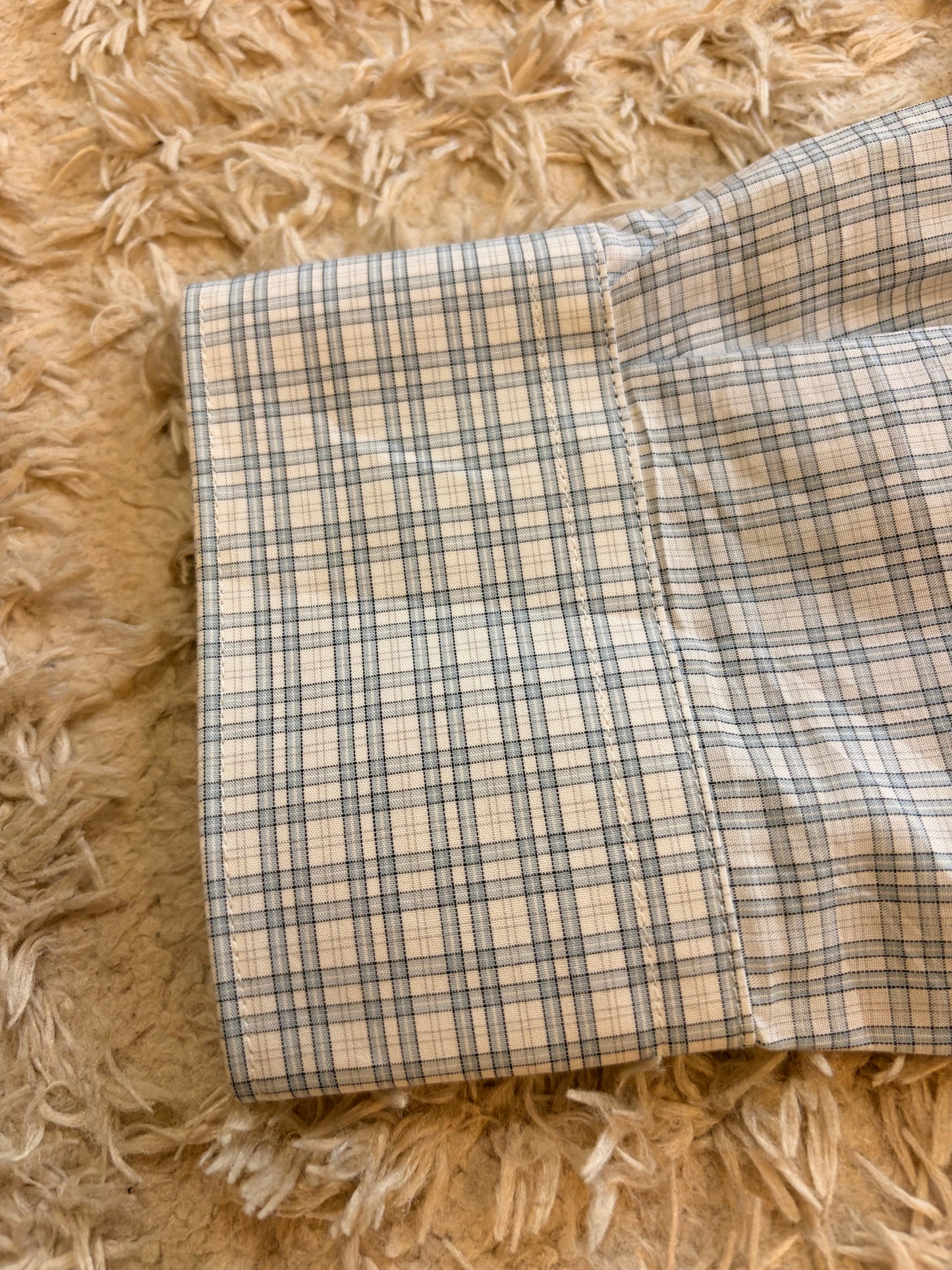 Chemise Perry Ellis Carreaux Tartan Gris/Blanc/Bleu Ciel 100% Coton Manches Longues – Homme/Unisexe – Taille XL