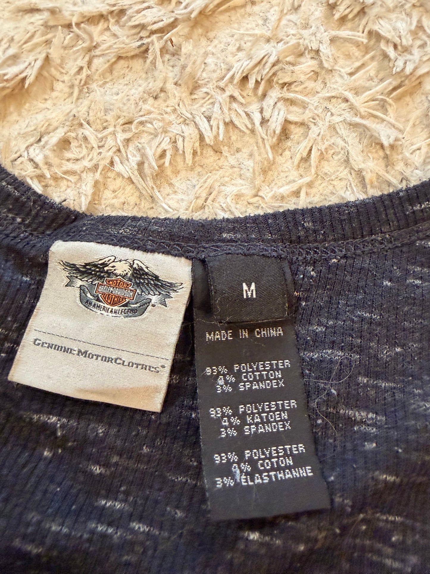 Débardeur Harley-Davidson Genuine MotorClothes Gris Anthracite Chiné Motif Ailes Strass Tissu Côtelé Stretch – Femme – Taille M