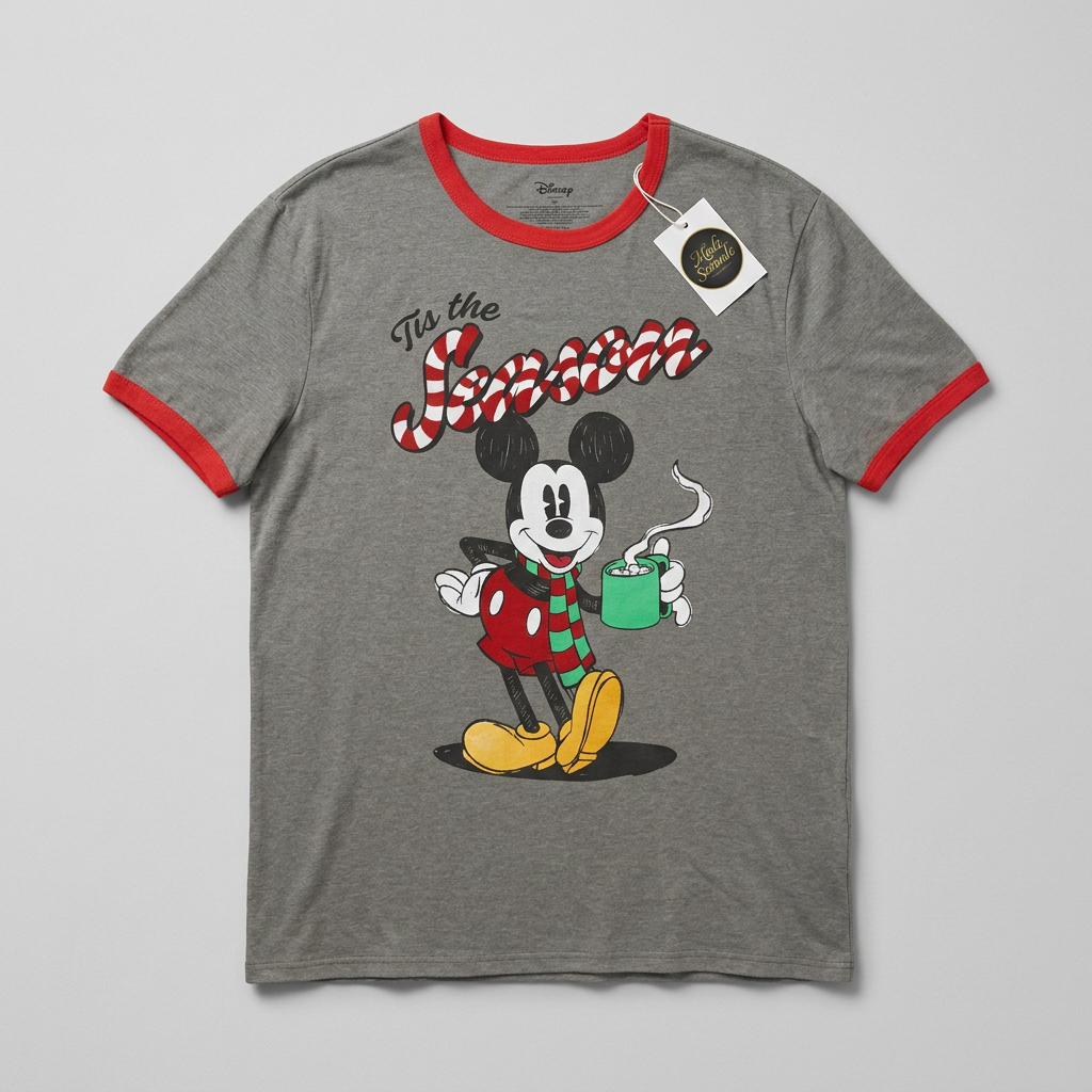 T-shirt officiel Disney Noël Mickey Mouse Tis the Season ringer gris rouge neuf jamais porté mixte taille 2XL – Mode Seconde