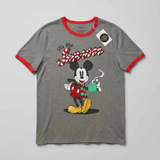T-shirt officiel Disney Noël Mickey Mouse Tis the Season ringer gris rouge neuf jamais porté mixte taille 2XL – Mode Seconde
