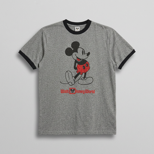 T-shirt officiel Walt Disney World Mickey Mouse vintage ringer gris anthracite finitions noires mixte taille L – Mode Seconde